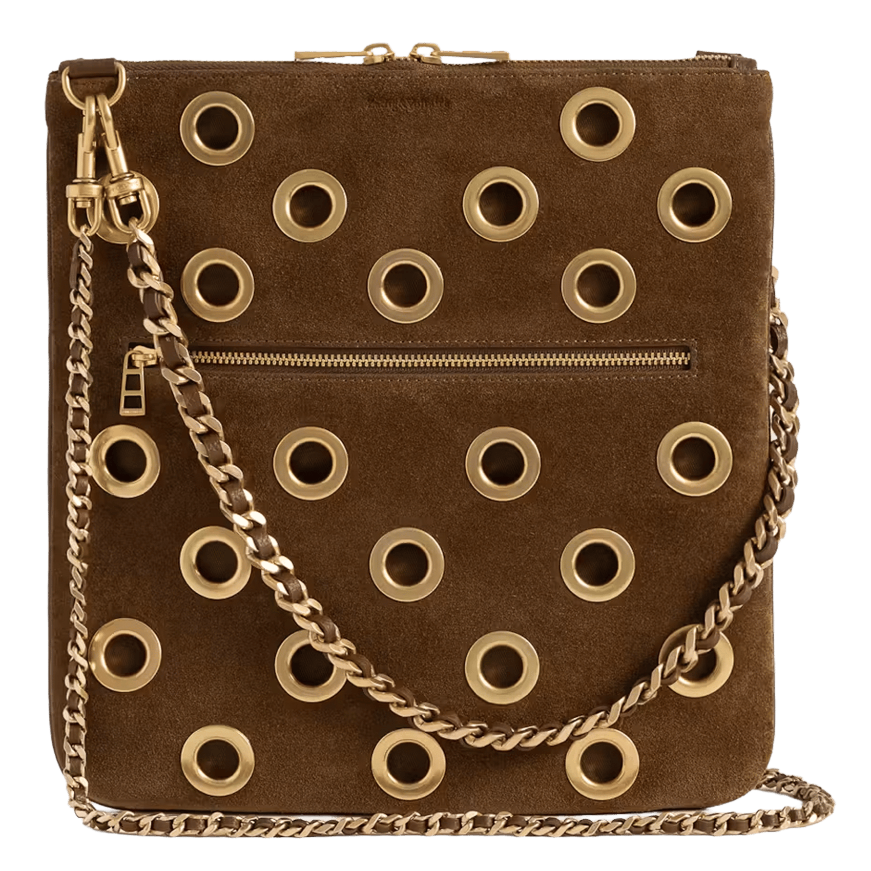 Clutch met oogjes van suèdeleer ZADIG&VOLTAIRE Bruin