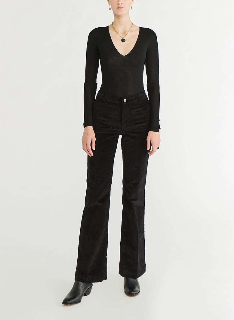 Ausgestellte, gerippte Hose aus Baumwoll-Mix Schwarz