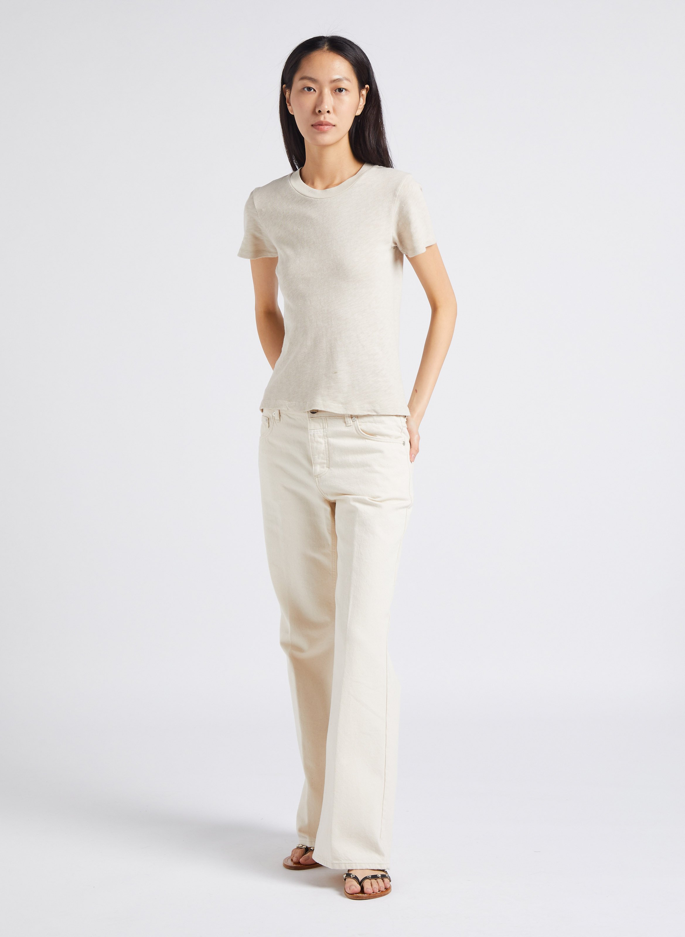 Tee-shirt col rond droit en coton AMERICAN VINTAGE Beige