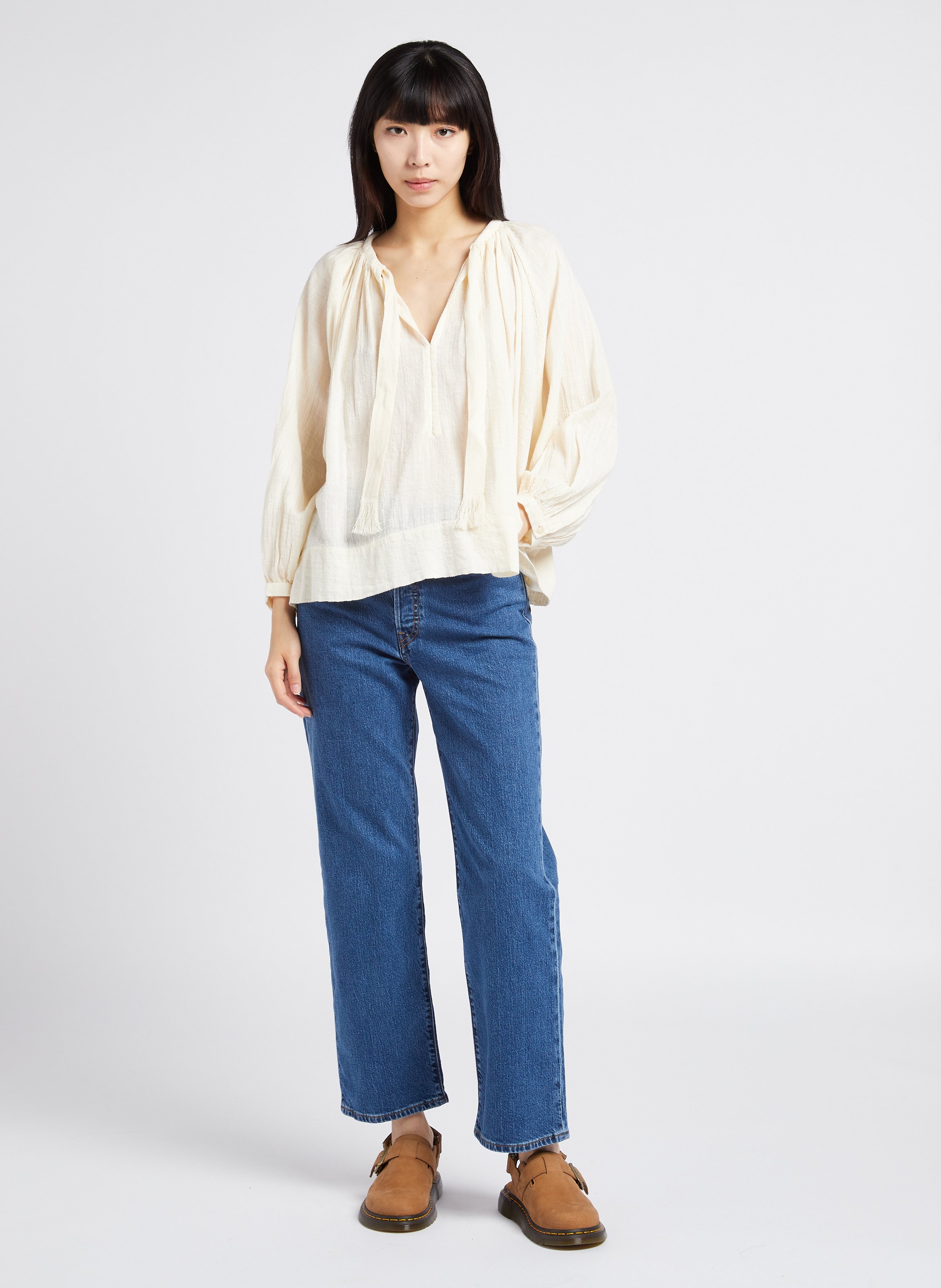 Loose-fit textured blouse SWILDENS White