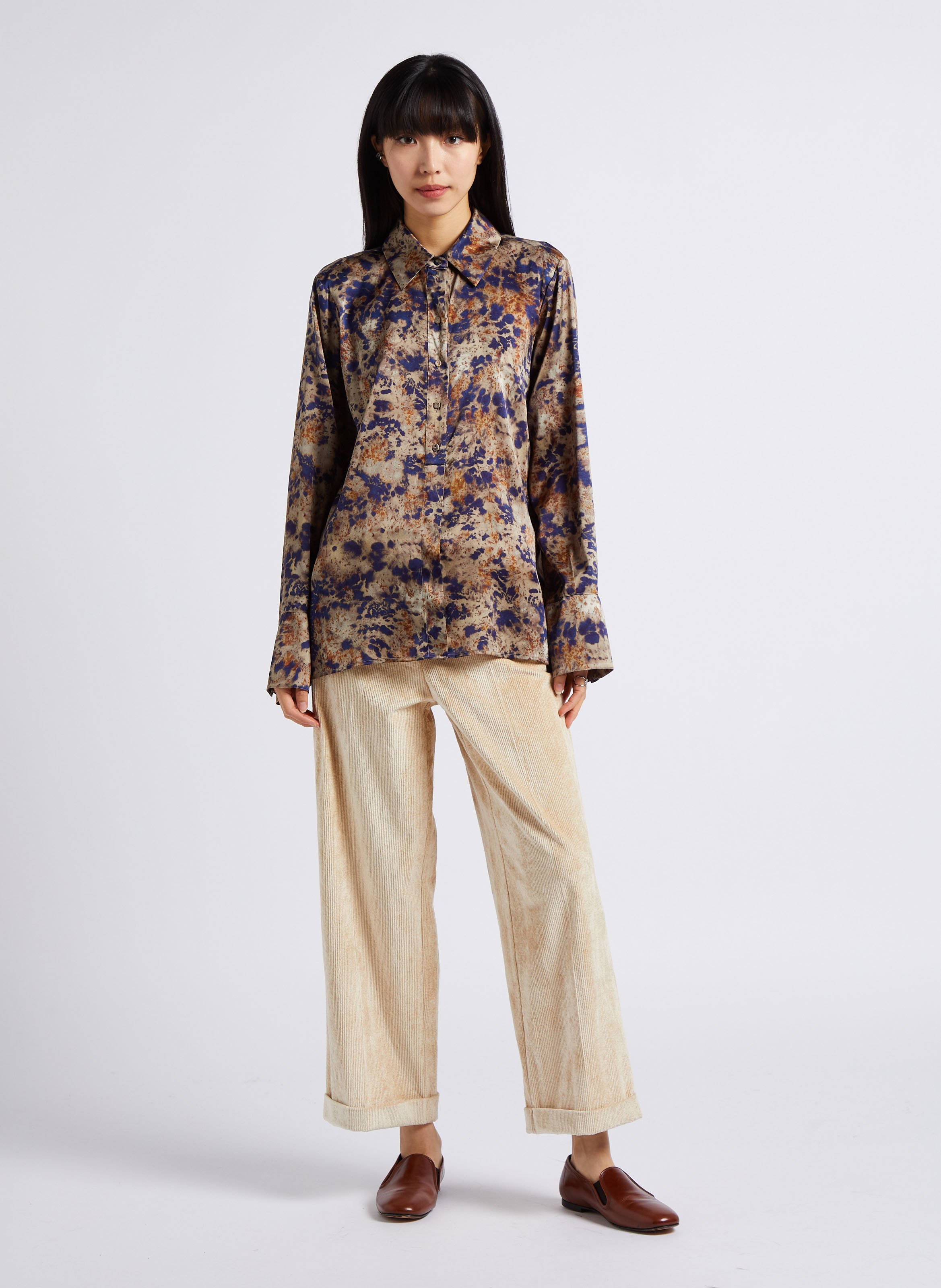 Pantalon large en coton mélangé MOMONI Beige