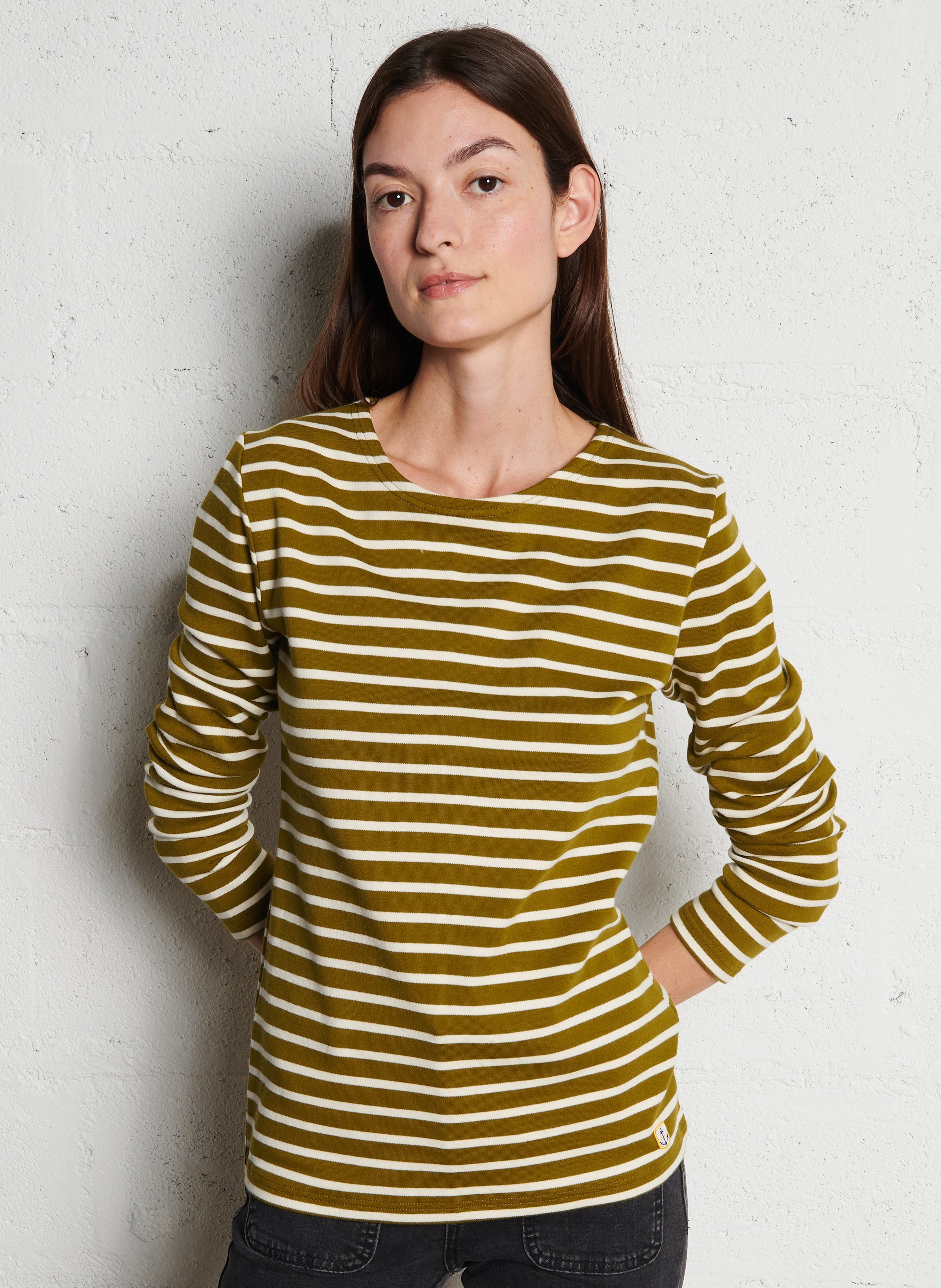 Tee shirt manches longues raye en coton Multicolore