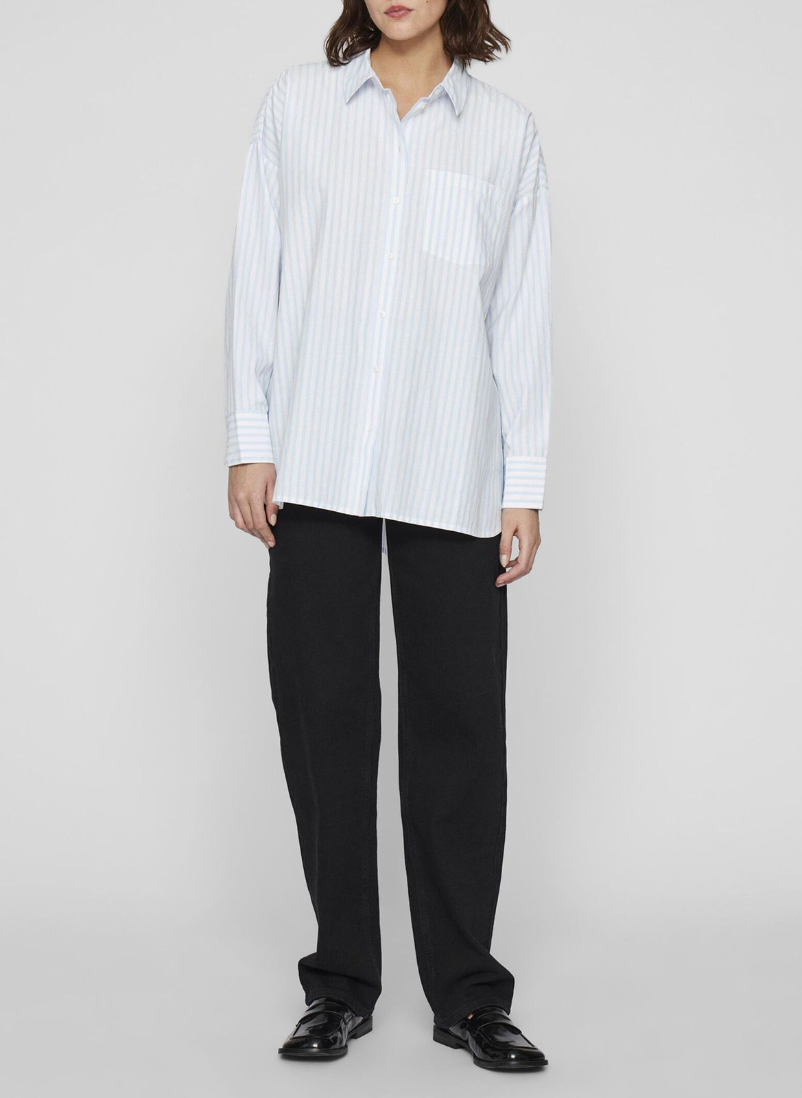 Striped cotton shirt with classic collar VILA Blue