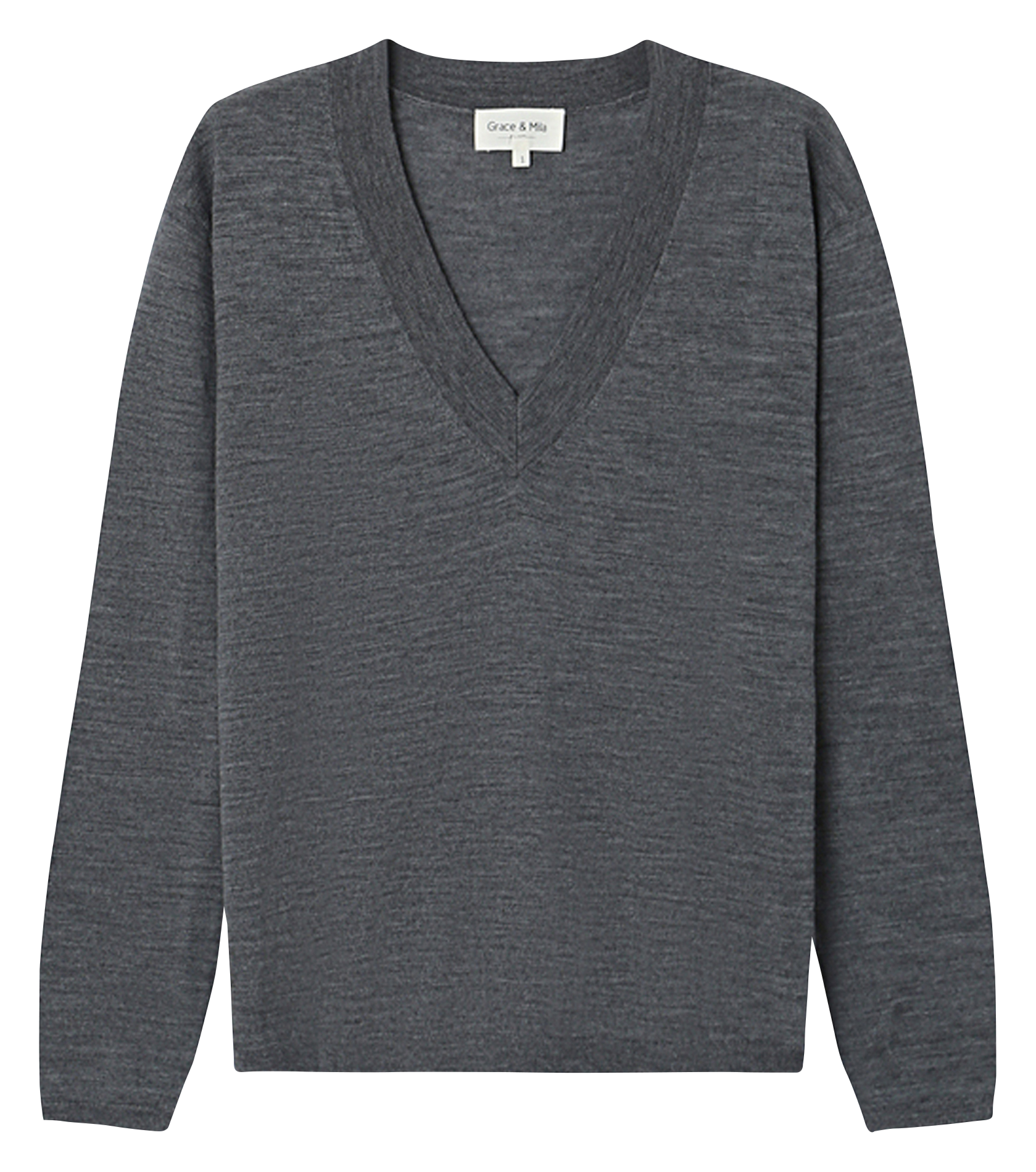 Blossom V-neck wool sweater GRACE ET MILA Grey