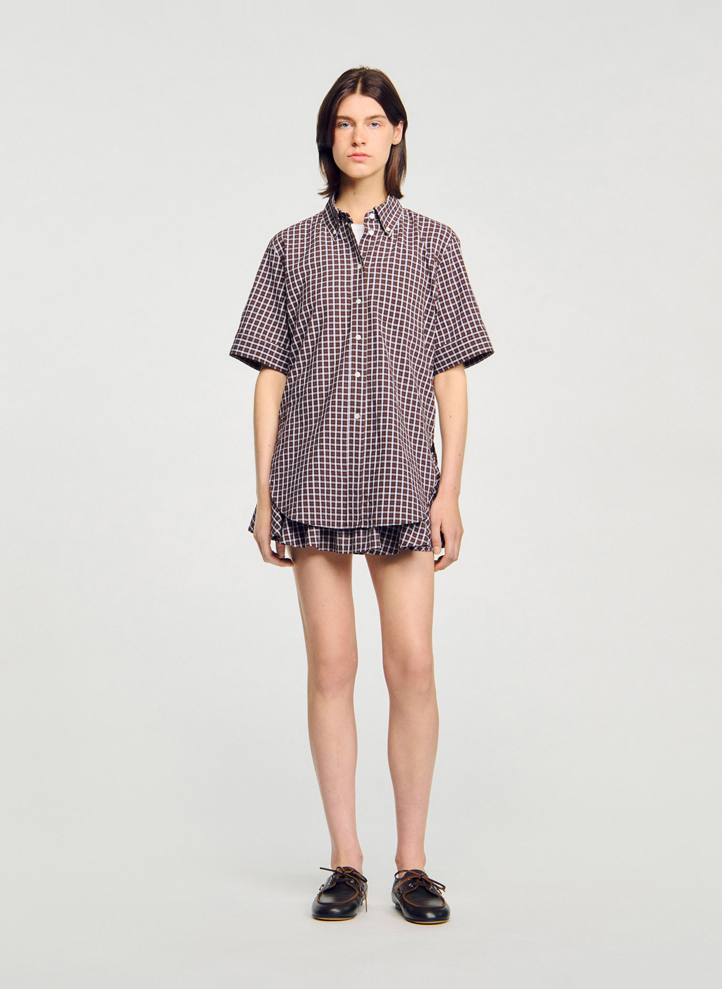 Checked shirt with classic collar SANDRO Brown