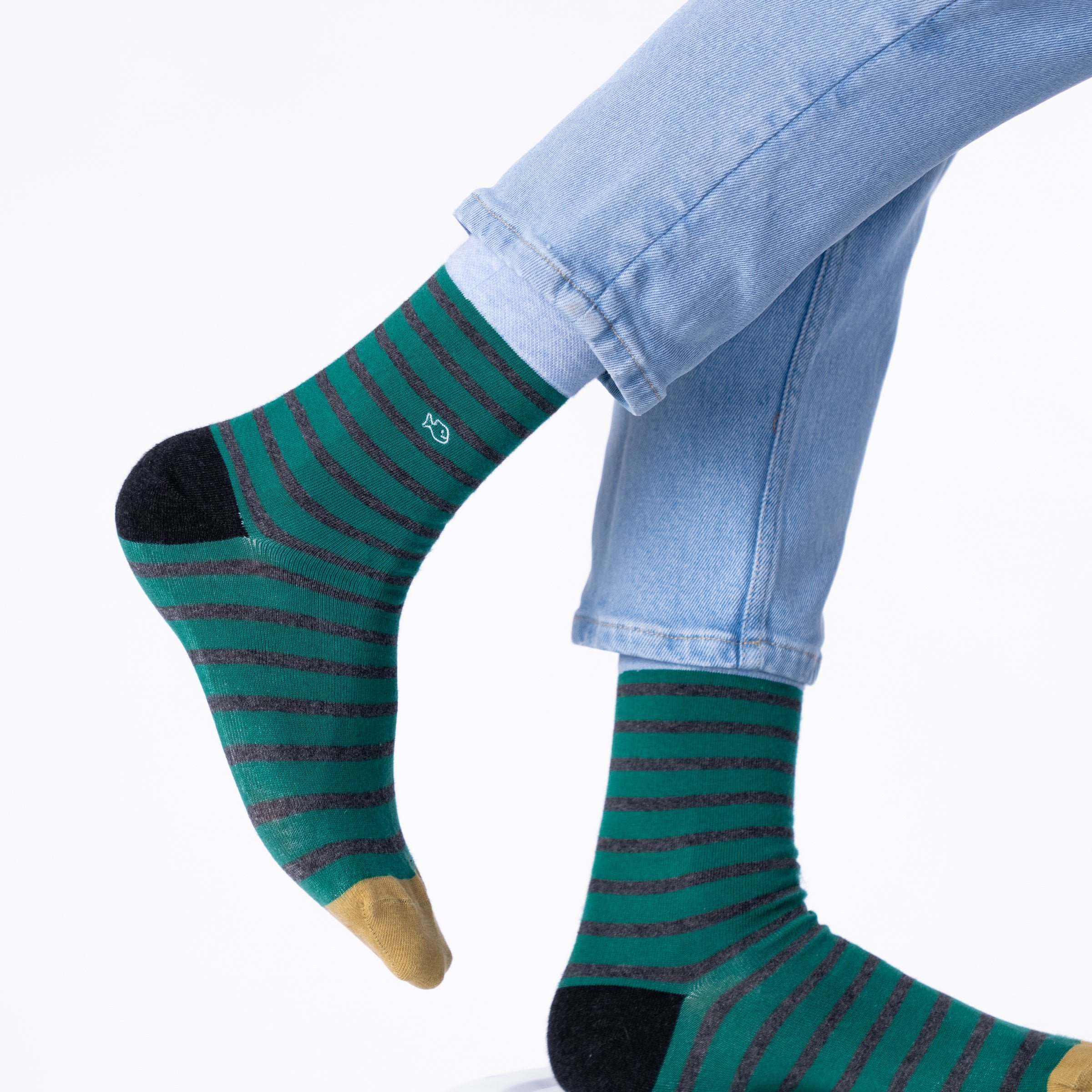 Combed cotton socks with wide stripes BILLYBELT Green