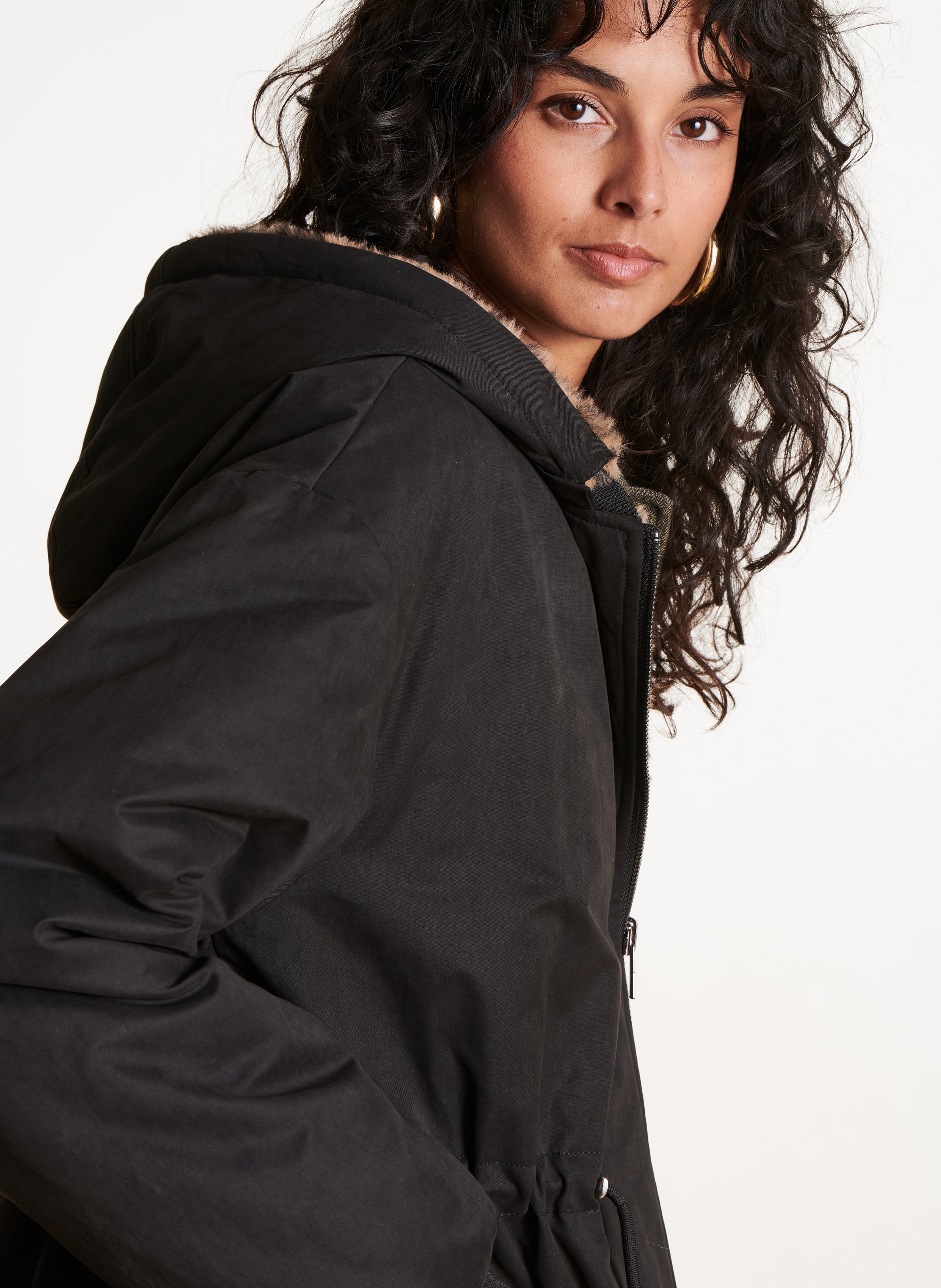 Long reversible hooded coat LA FEE MARABOUTEE Black