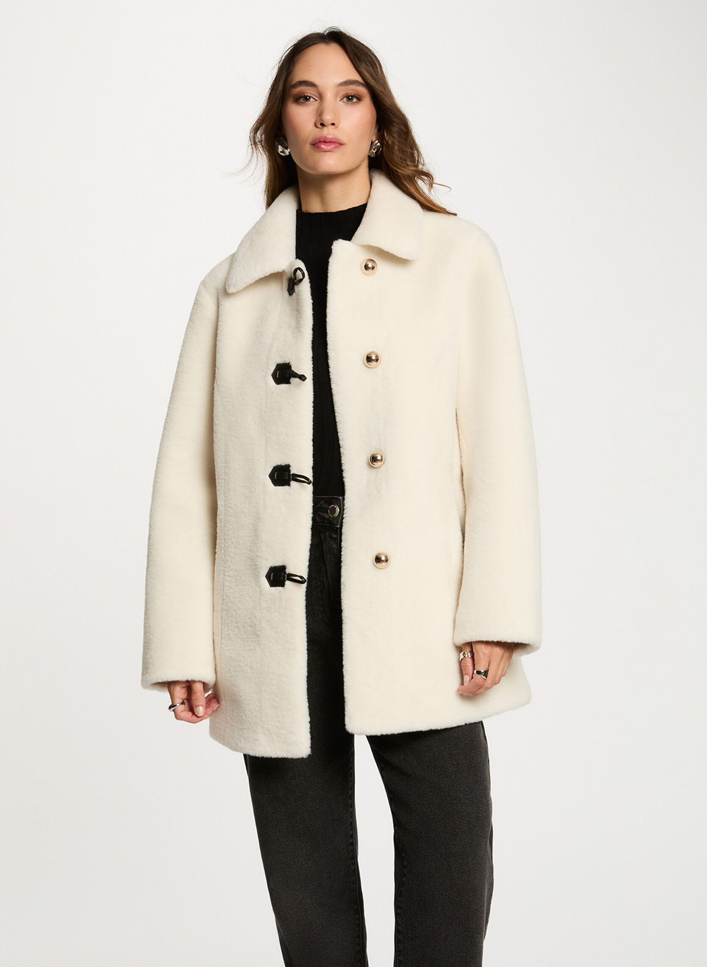 Faux fur coat with classic collar MORGAN Beige