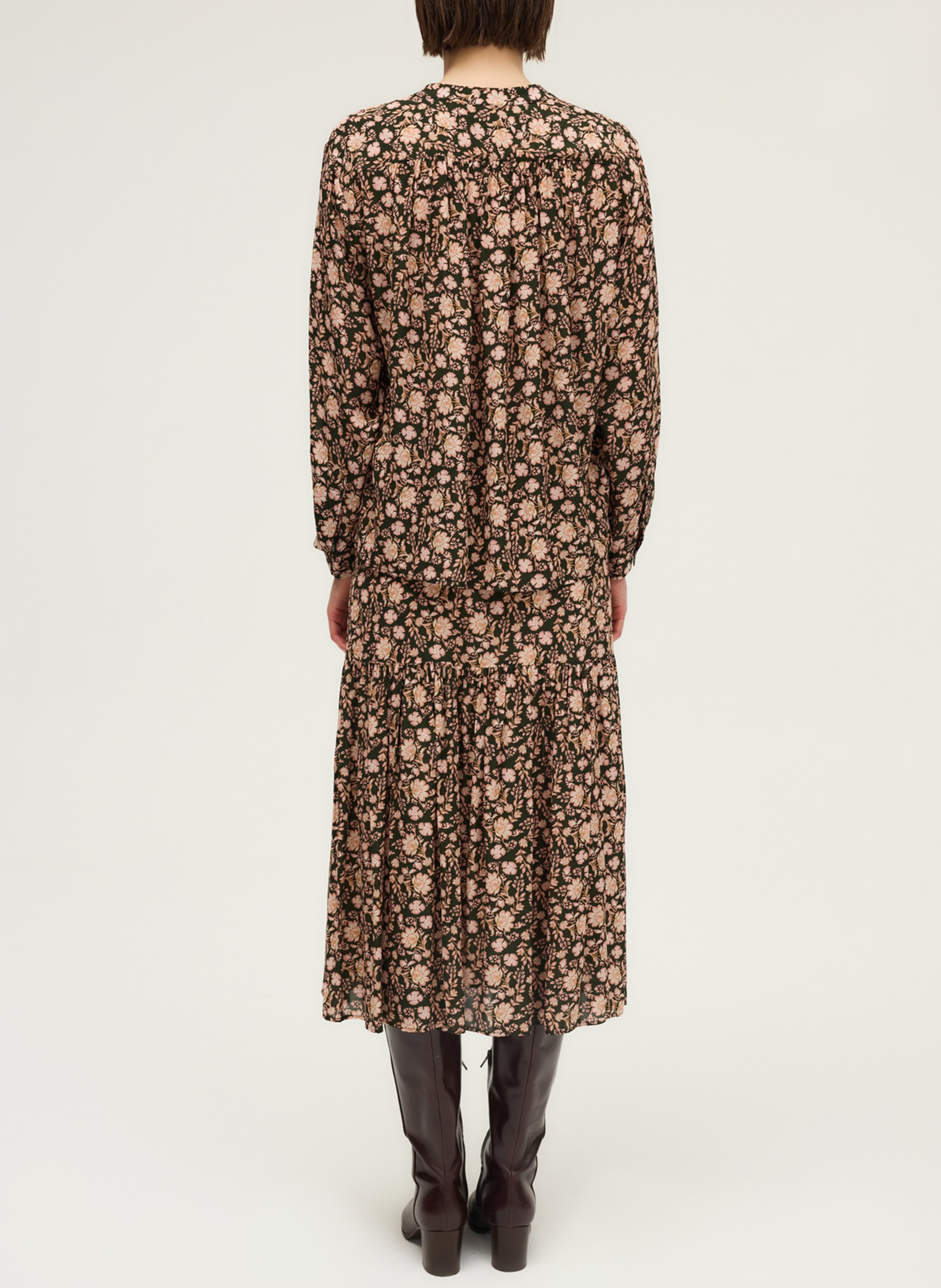 Tunisian collar blouse with floral pattern PABLO Khaki