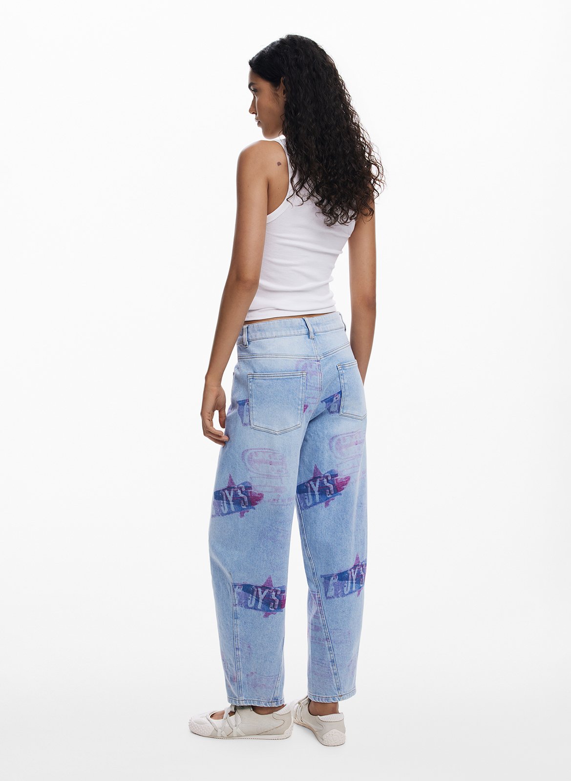 Washed denim balloon jeans with patterns Bleu Desigual Washed denim balloon jeans with patterns Bleu Desigual
