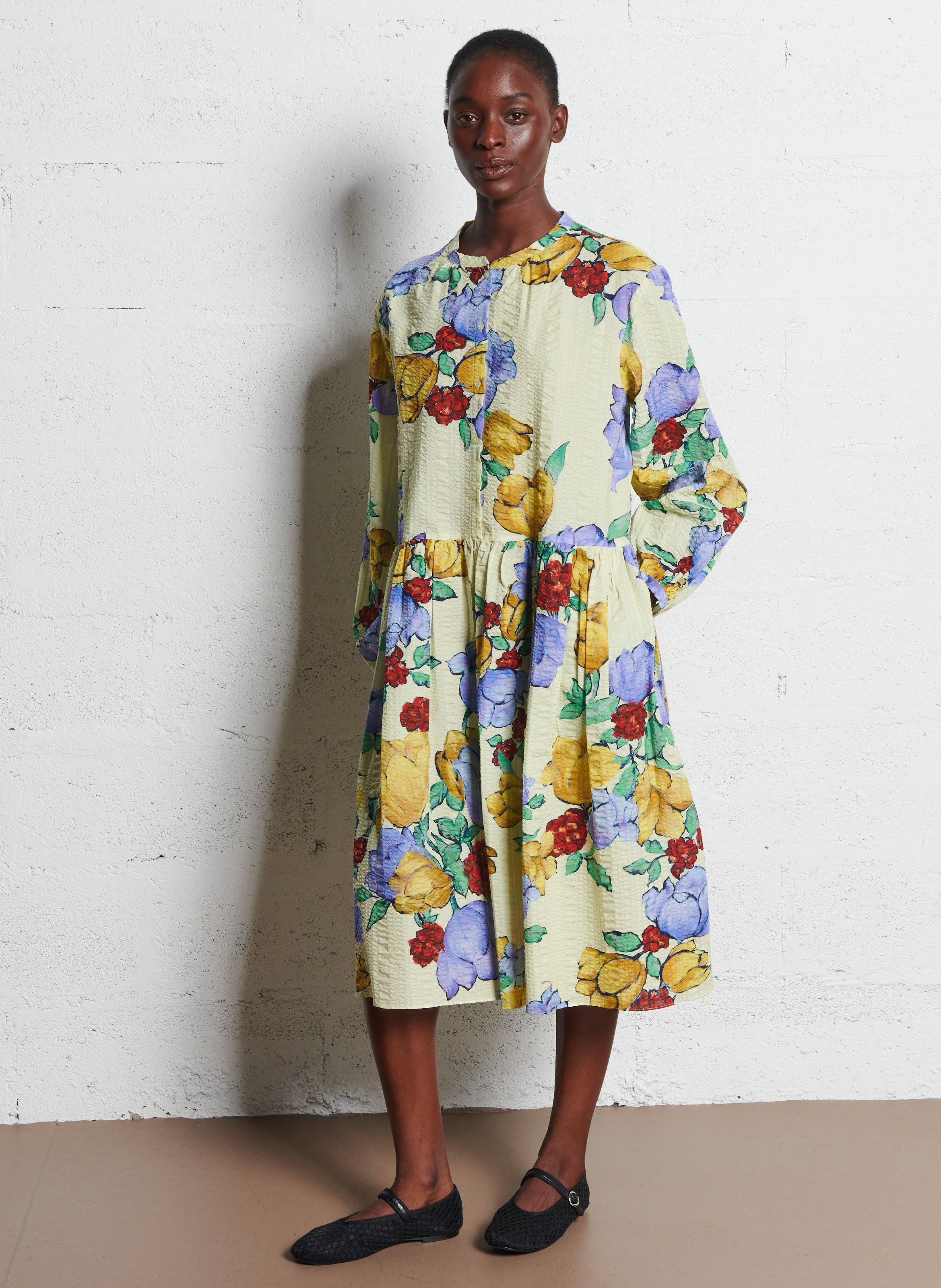 Robe midi col rond en coton bio STELLA NOVA Multicolore