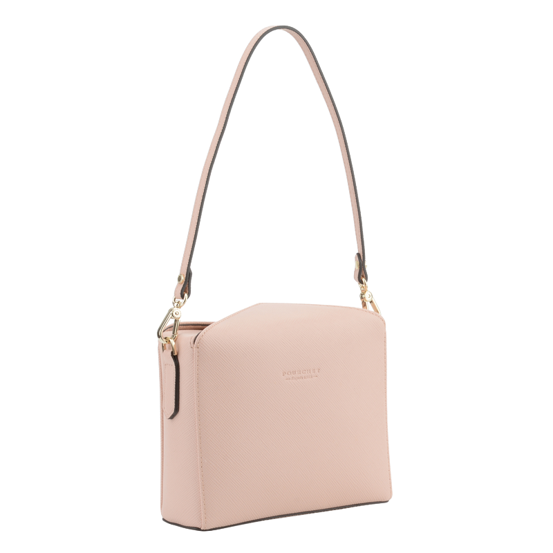 Shoulder bag - coated canvas trimmed with cowhide leather POURCHET Pink