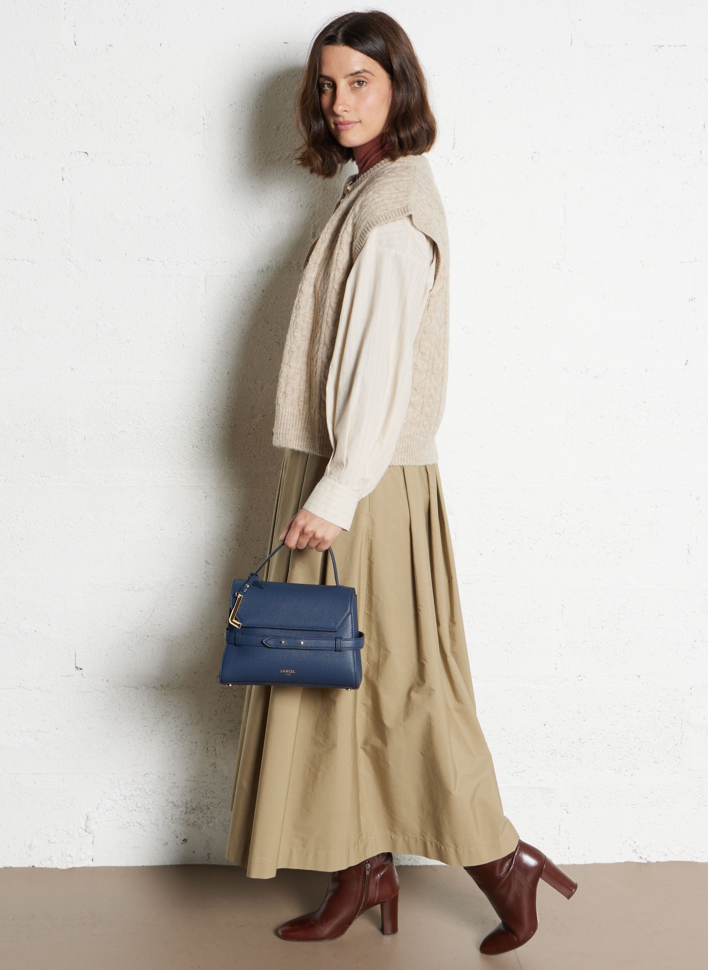 Sac à main en cuir grainé LANCEL Bleu