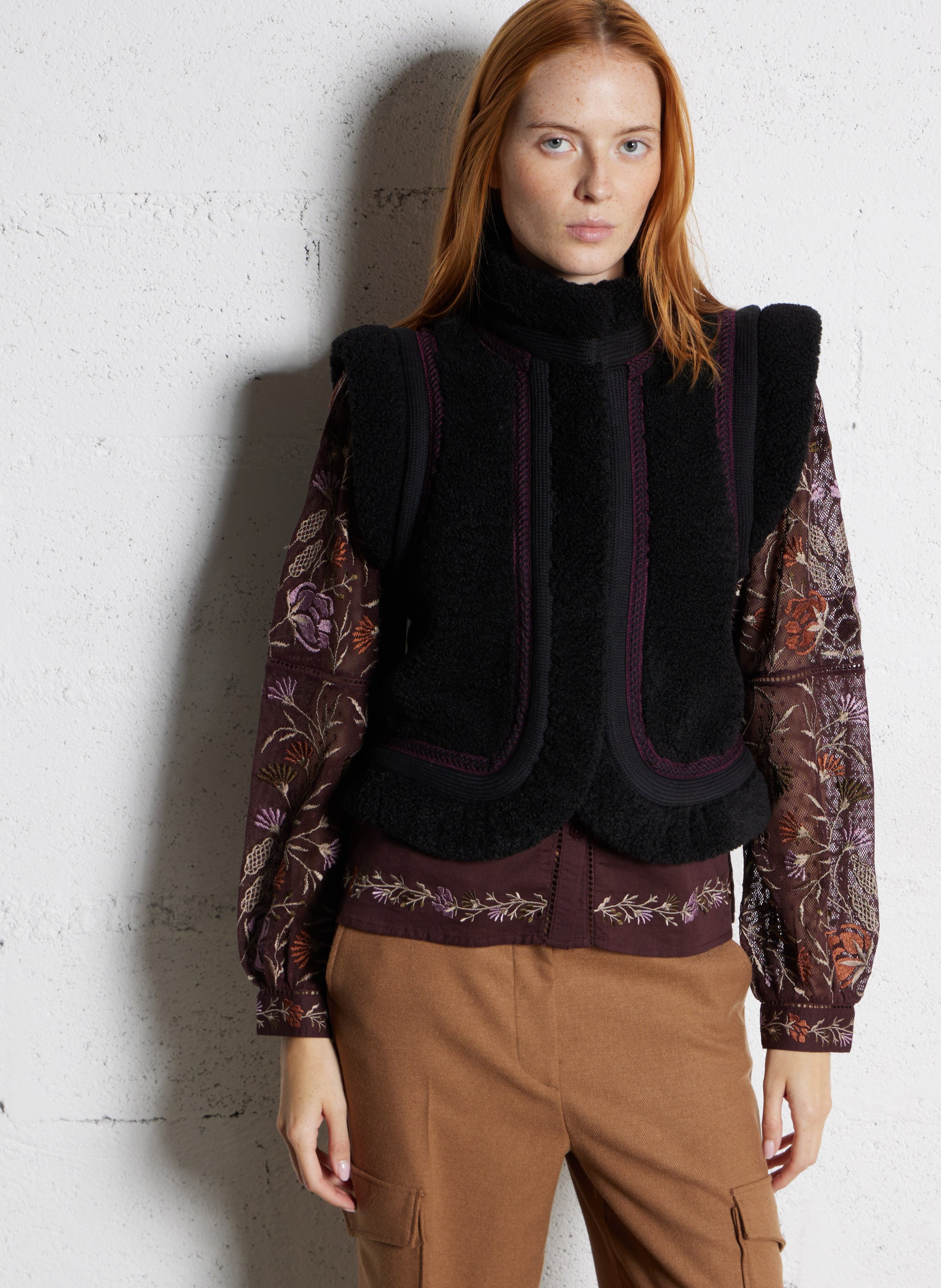 Kurze ärmellose Kunstpelzweste ANTIK BATIK Schwarz