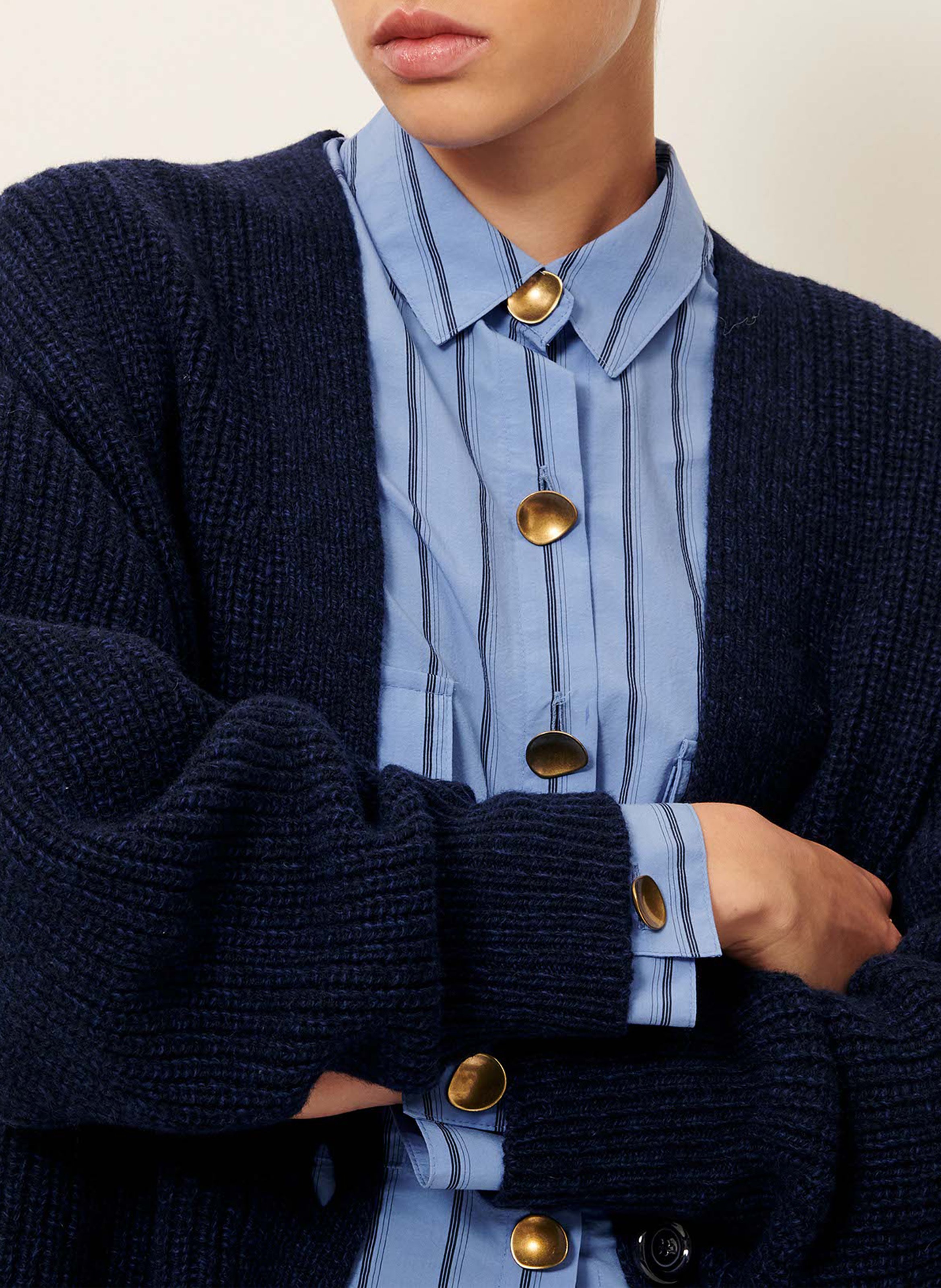 Gestreept vest van wol en kasjmier met V-hals SESSUN Blauw