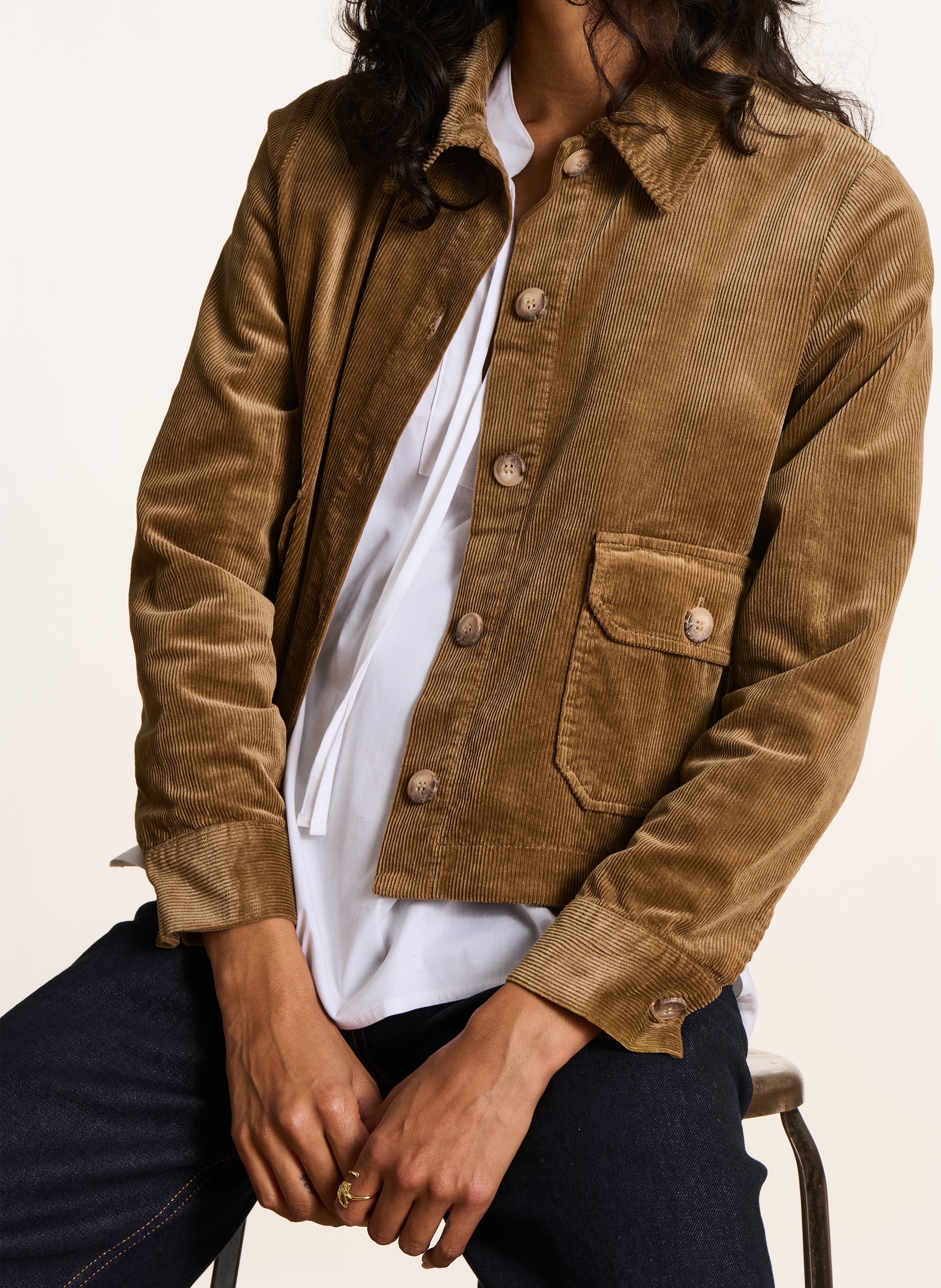 Straight cotton-blend jacket with classic collar LA FEE MARABOUTEE Brown