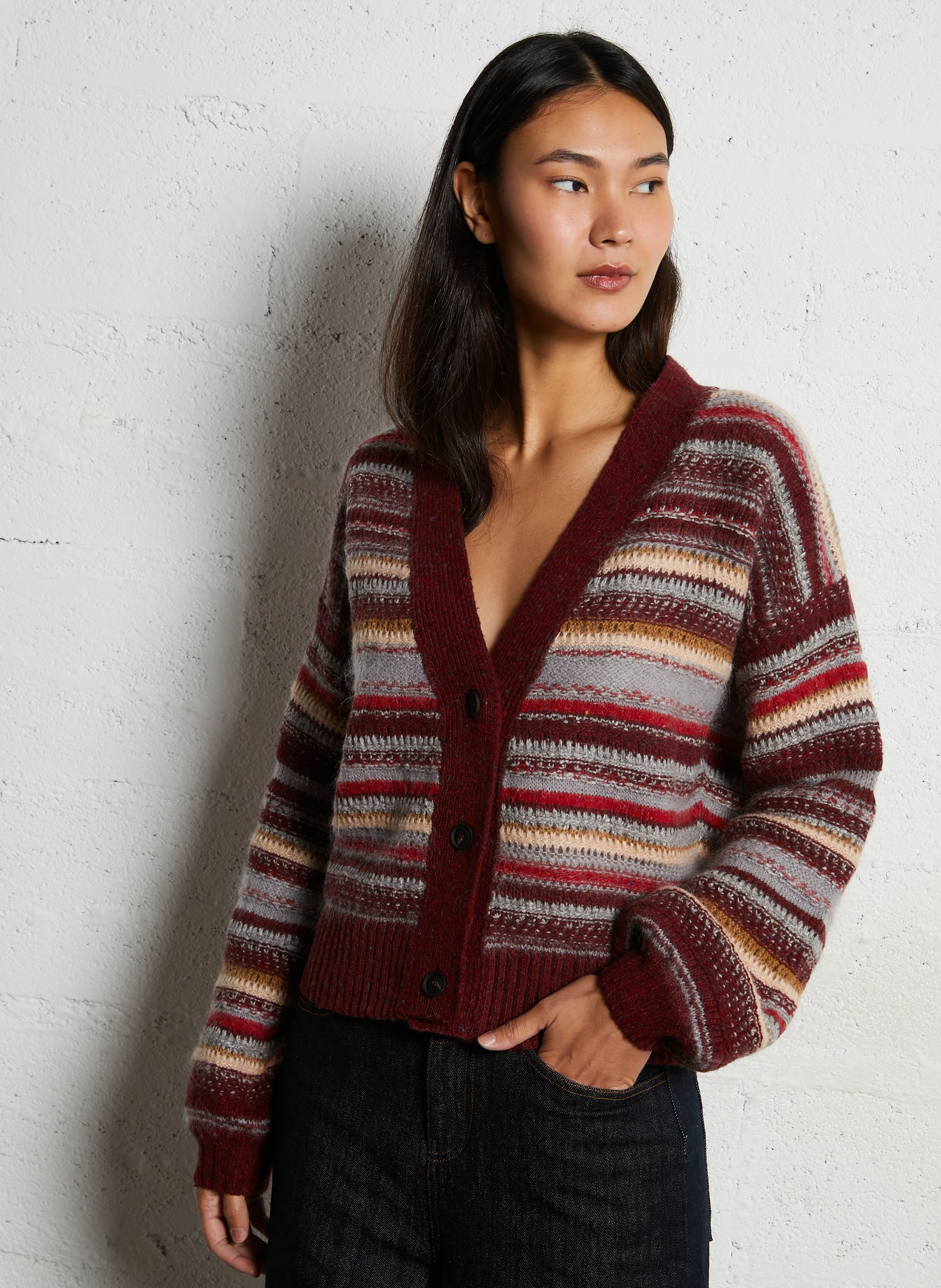 Gilet court rayé en laine mélangée MOMONI Rouge