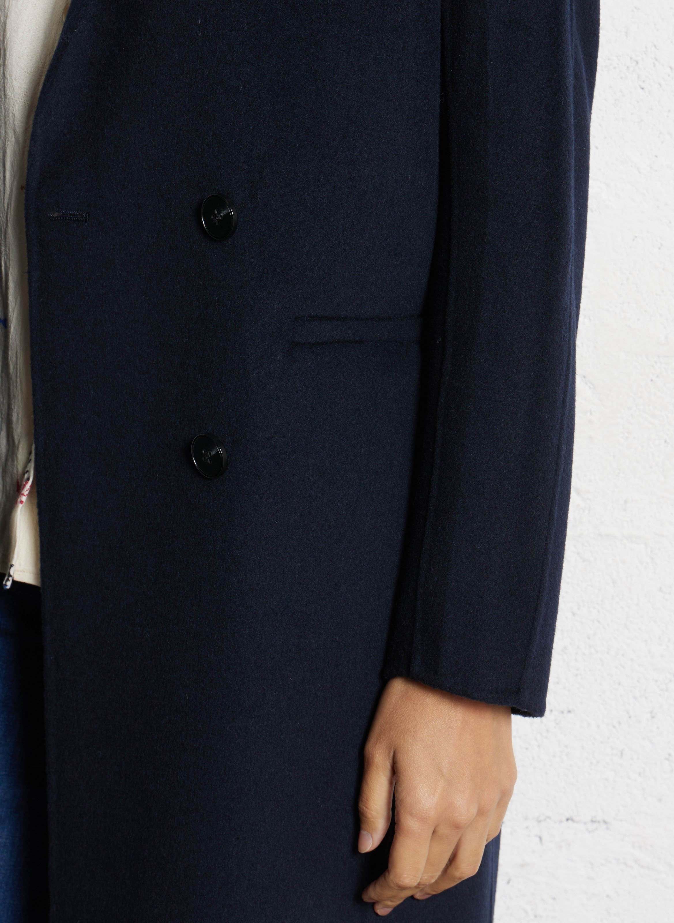 Mid-length solid color buttoned coat in mixed wool MAISON 123 Blue