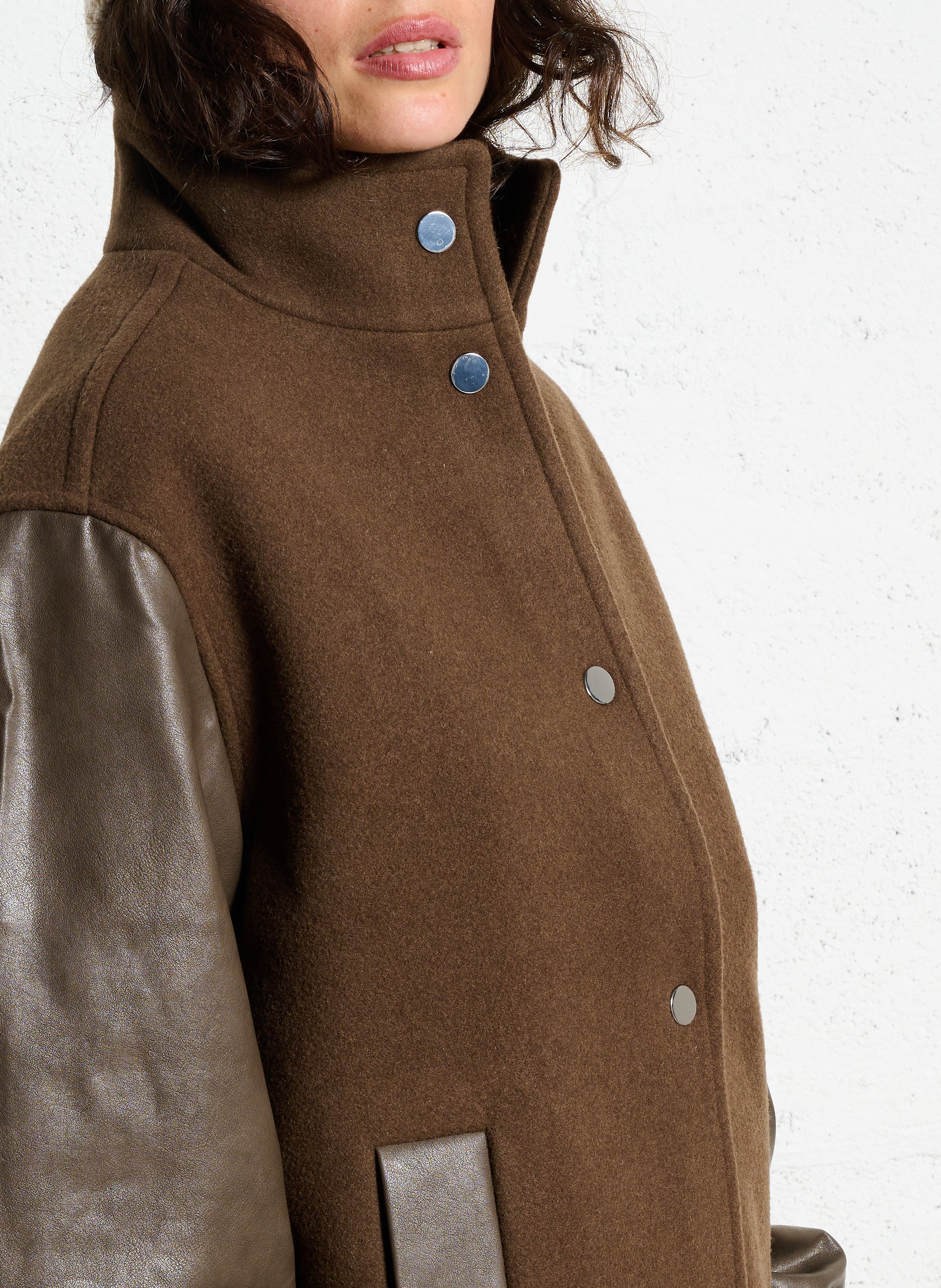 Blouson oversize en laine mélangée BERENICE Marron