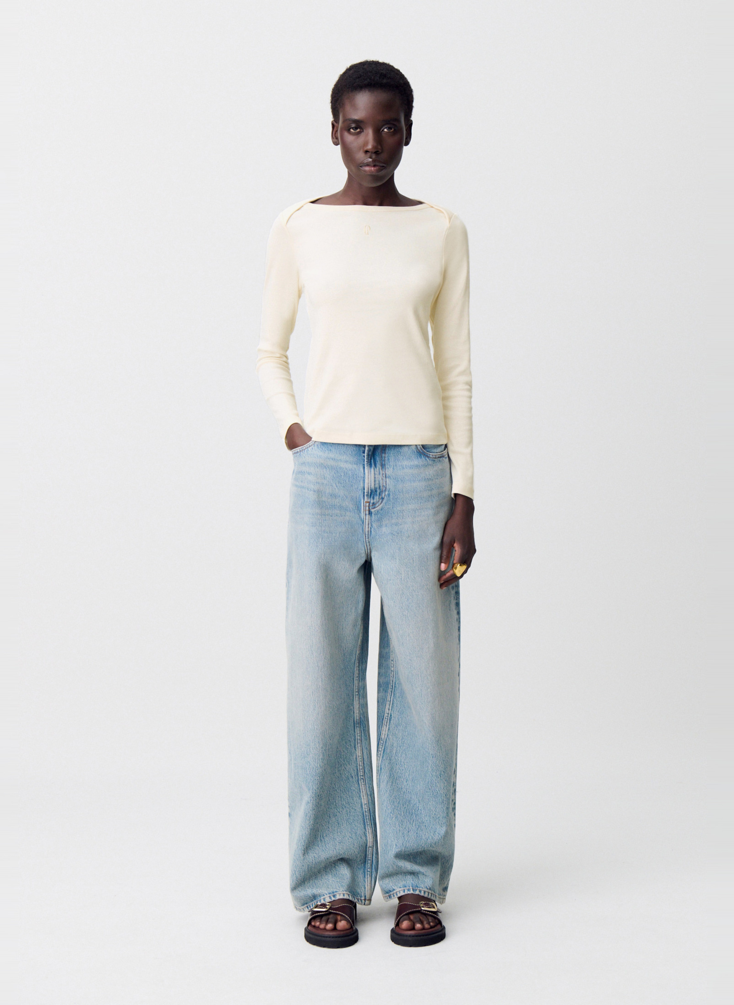 Tee-shirt près du corps col bateau CLAUDIE PIERLOT Beige