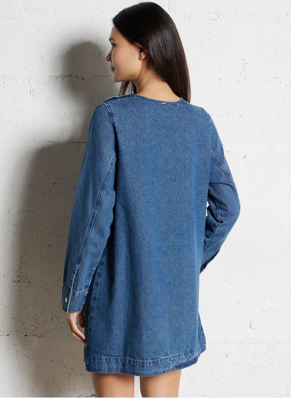 ikks denim dress Women's raw denim buttoned maxi dress IKKS
