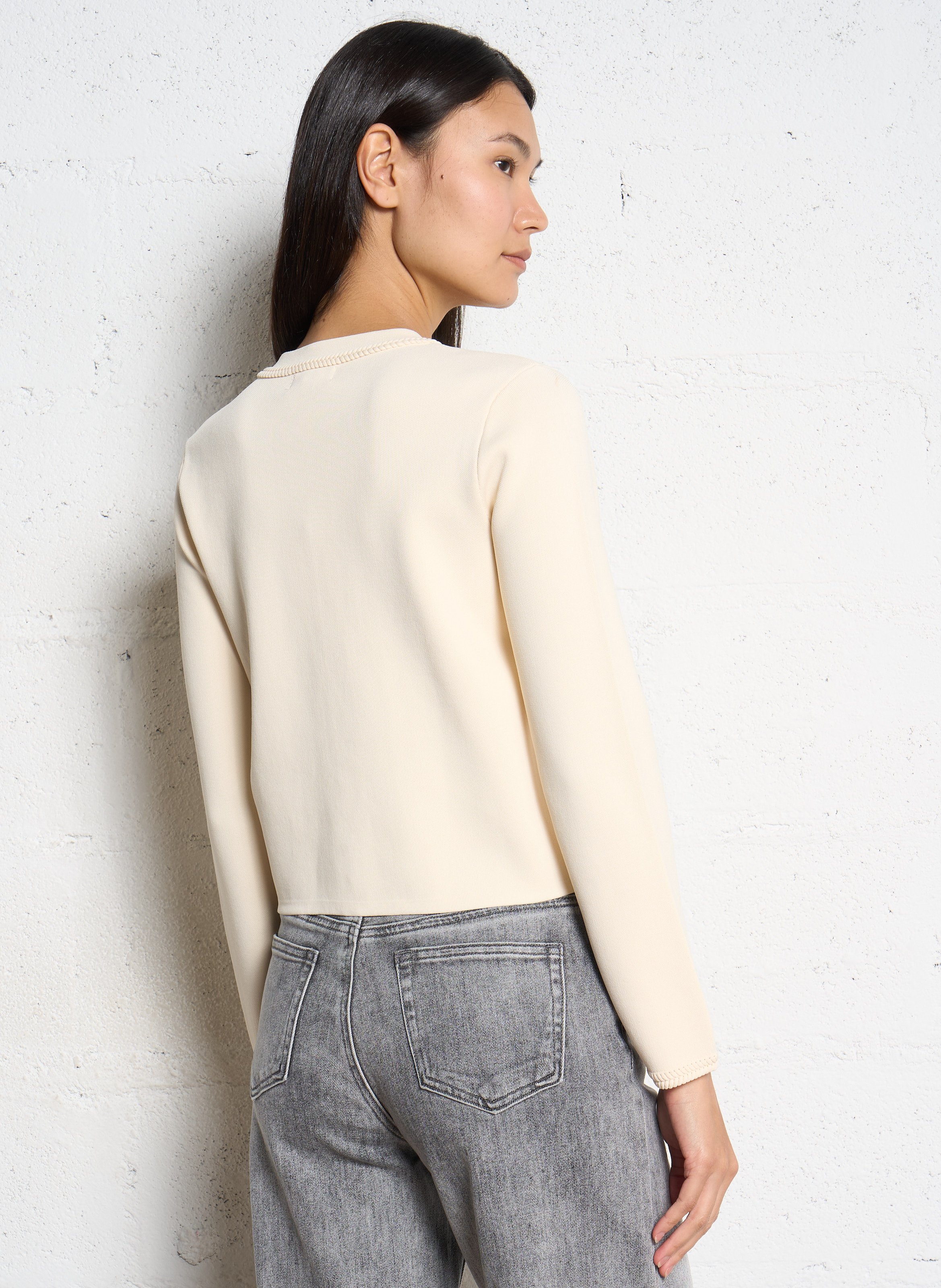 Gilet droit tressé manches longues  SUNCOO Blanc