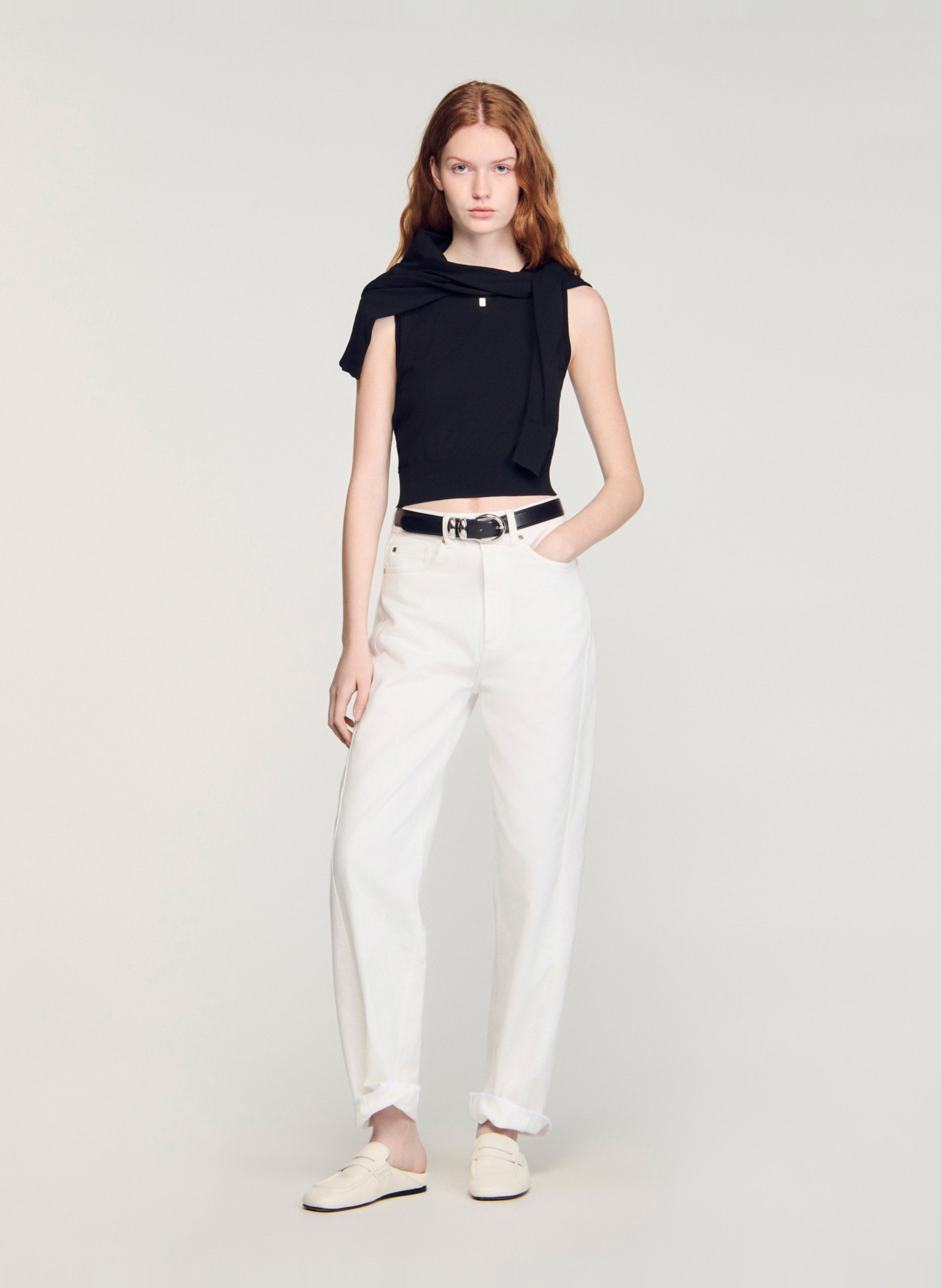 Ronde hals top in gemengd katoen SANDRO Zwart