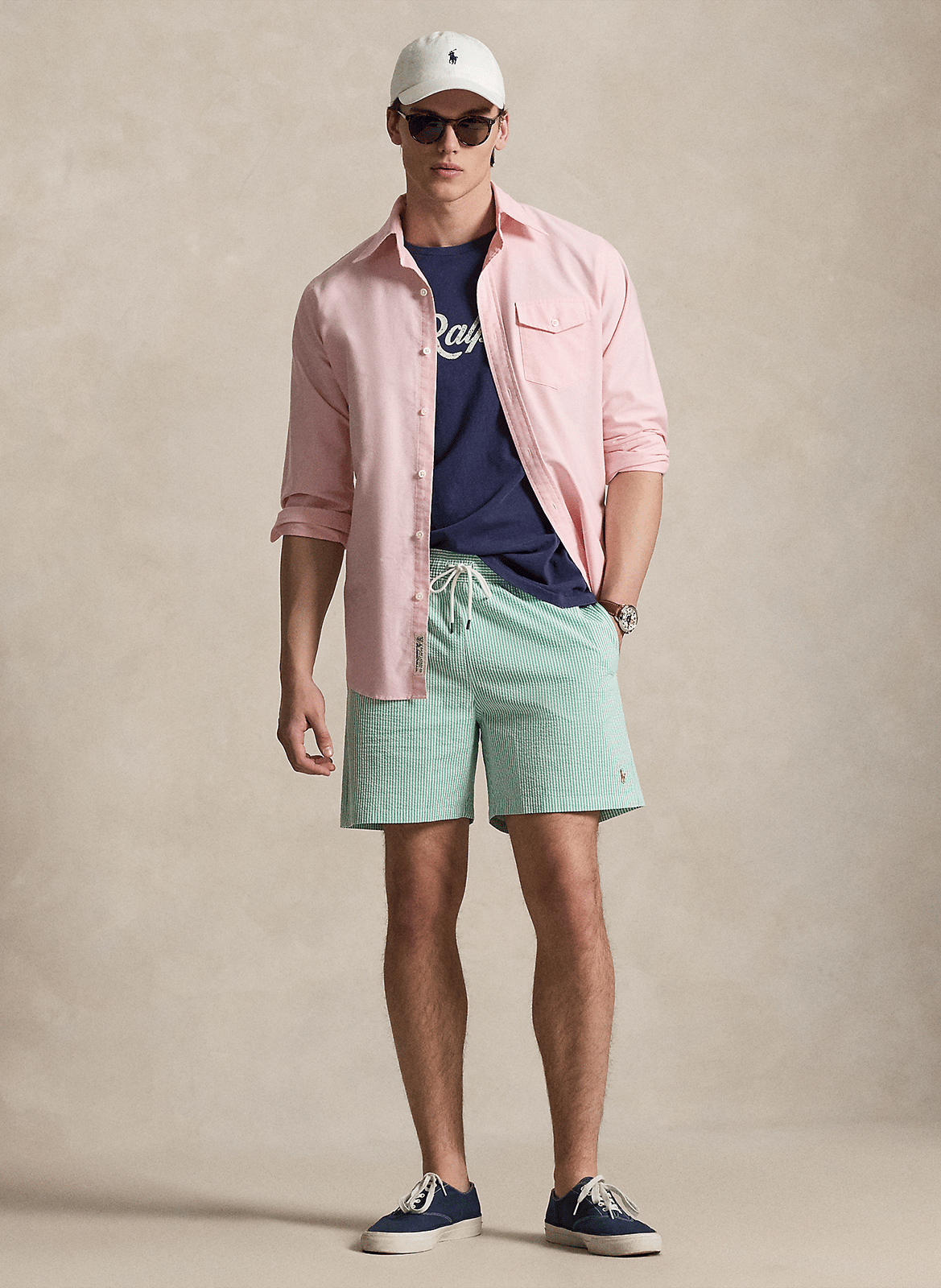 Korte rechte gestreepte broek van katoenmix POLO RALPH LAUREN Groen