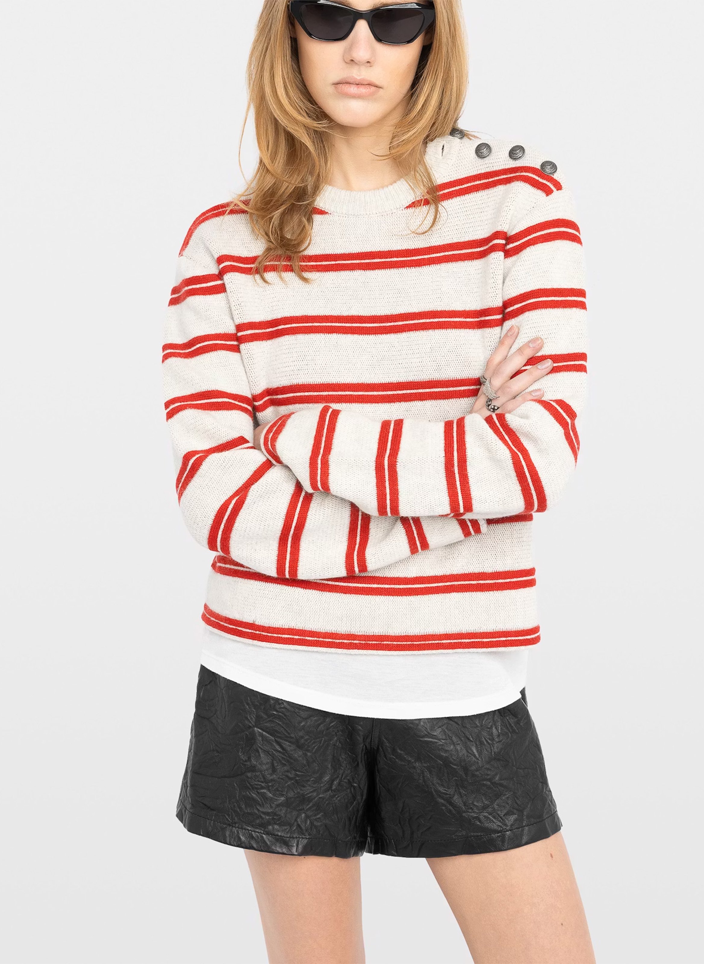 Pull droit col rond en laine et cachemire ZADIG&VOLTAIRE Gris