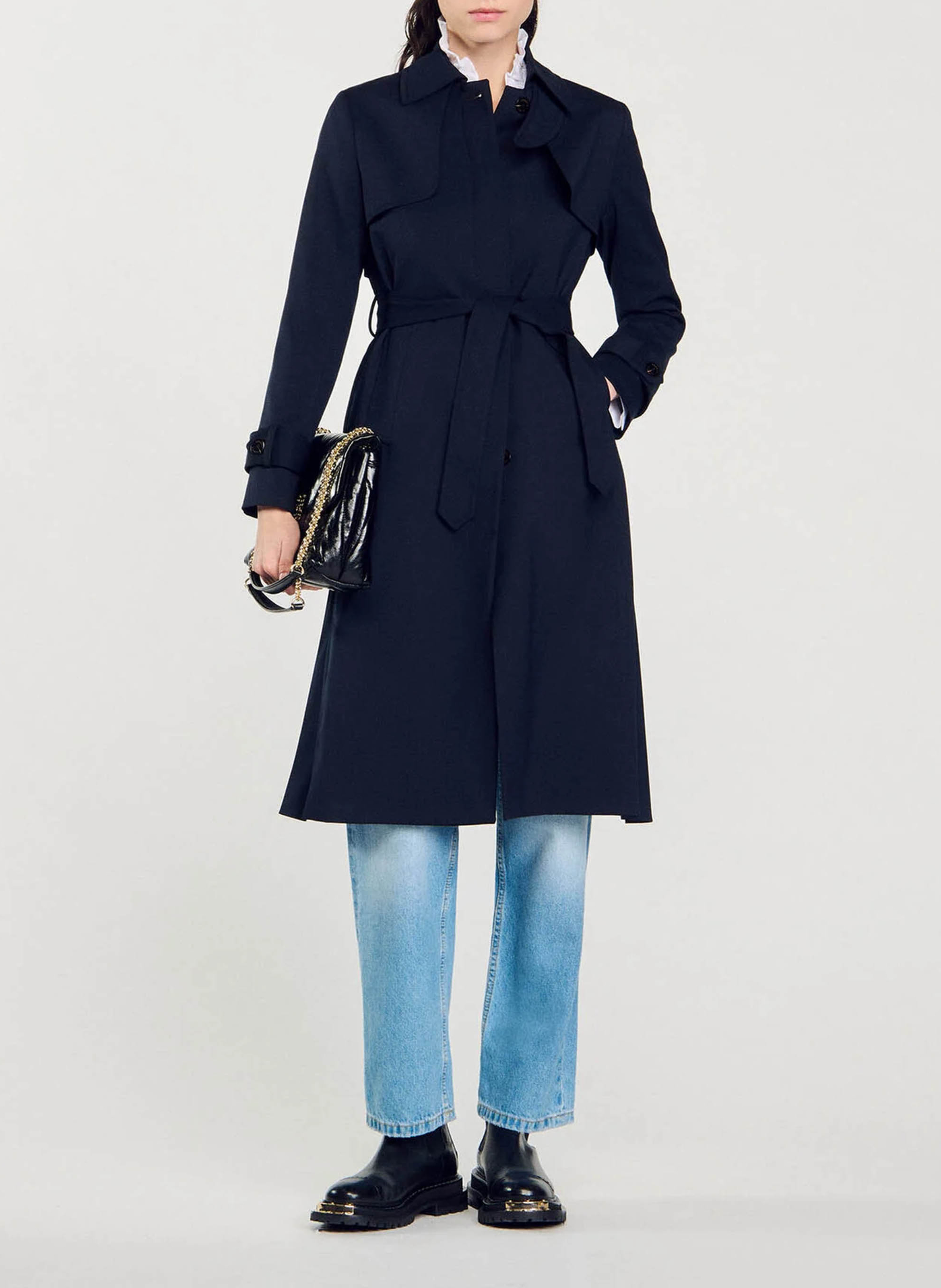 Trench col classique à empiècement plissé au dos SANDRO Bleu