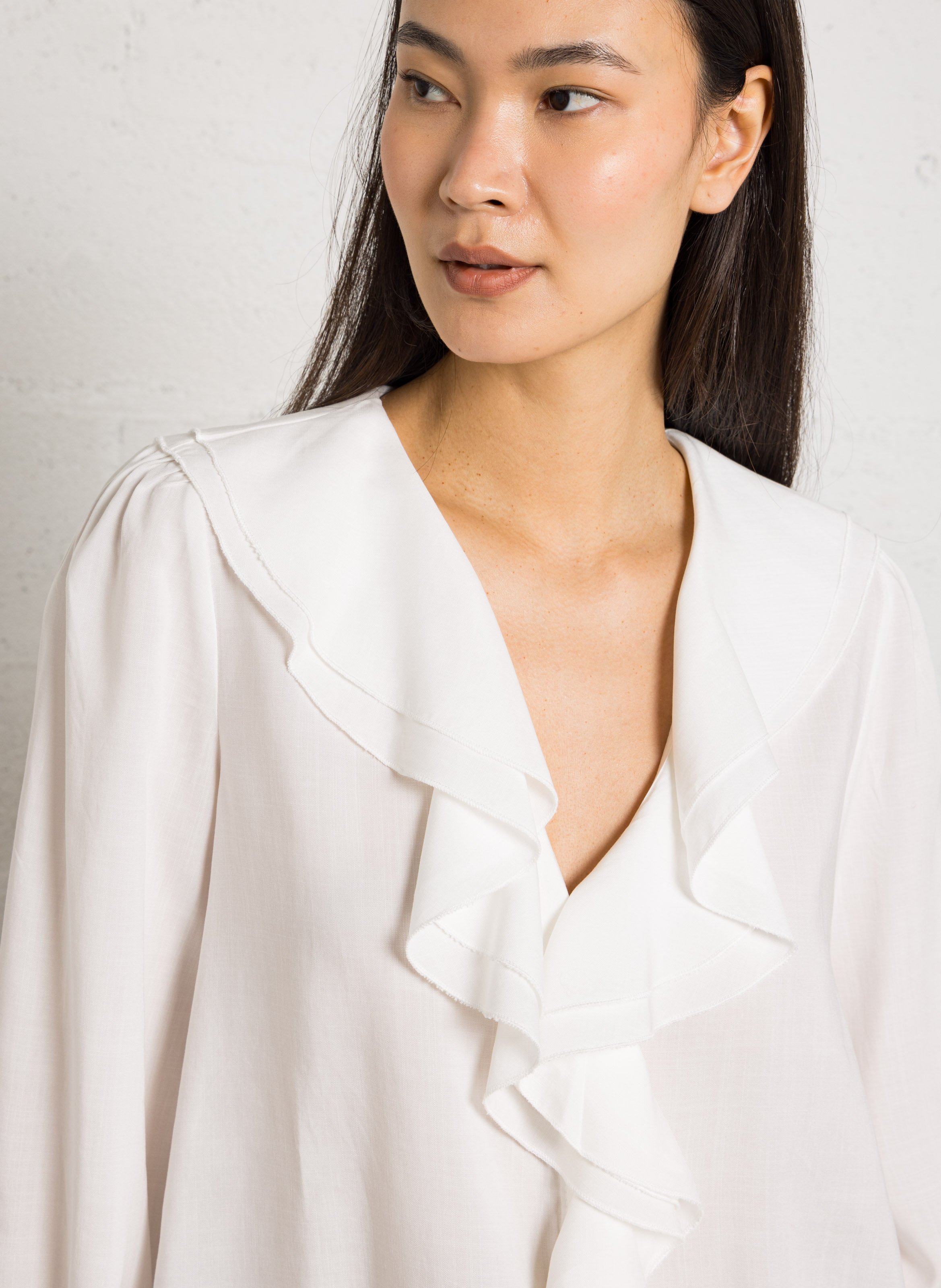 Loose V-neck blouse with ruffles LA PETITE ETOILE Beige