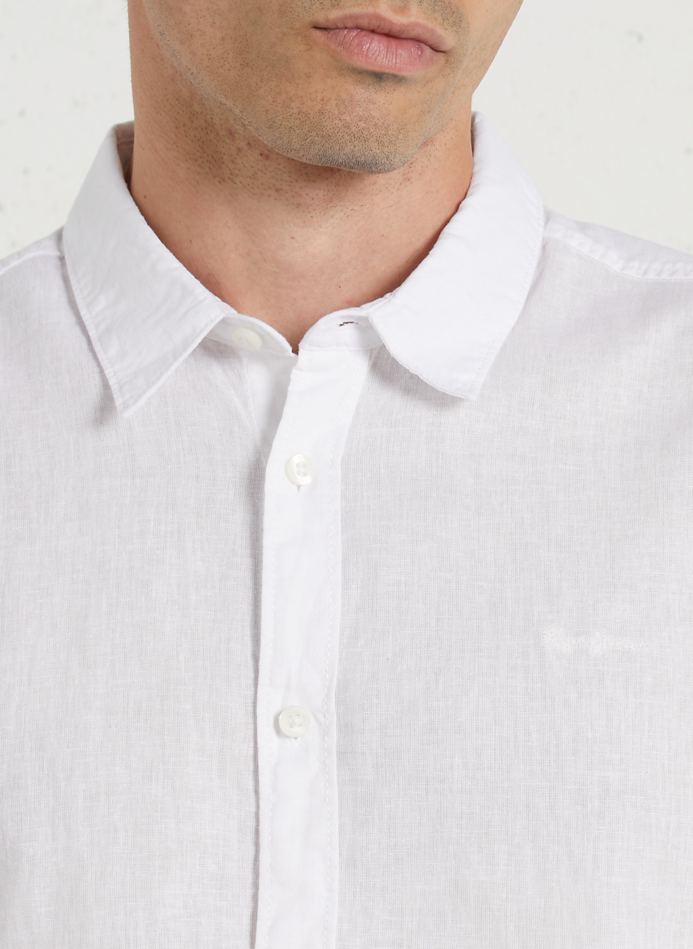 Chemise droite col classique en lin et coton mélangé PEPE JEANS Blanc
