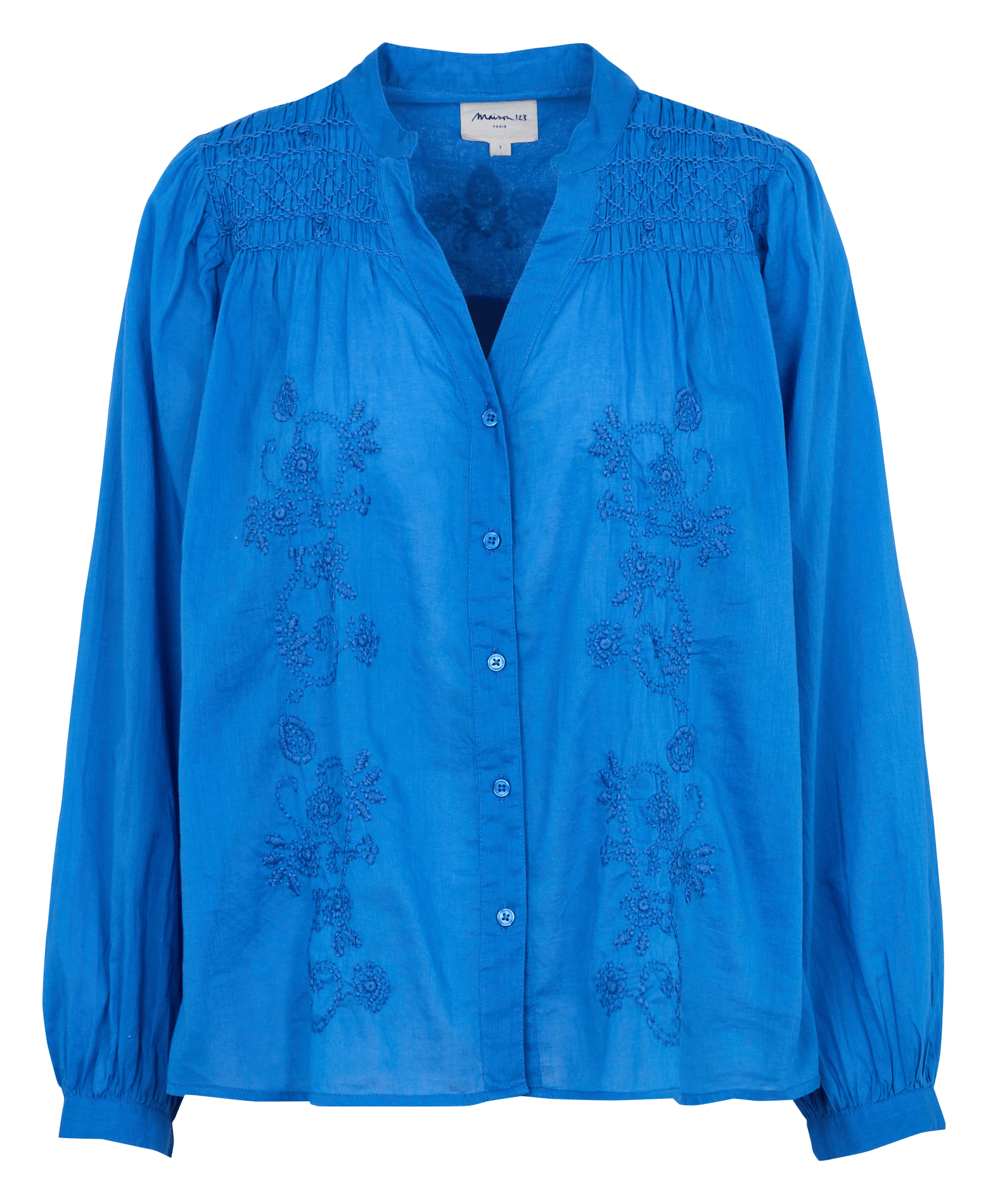 Straight-fit katoenen blouse met V-hals en borduurwerk MAISON 123 Paars