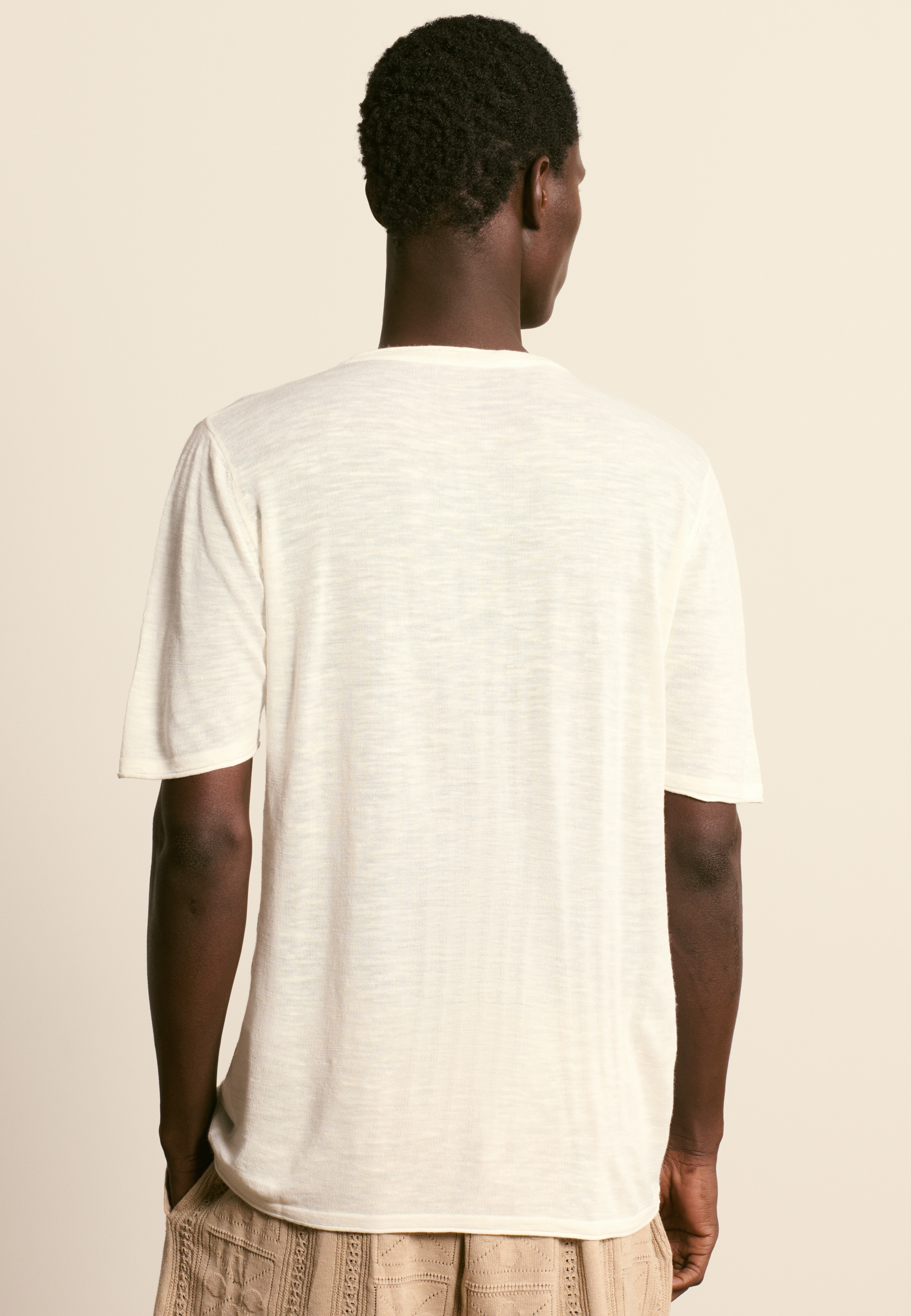 T-shirt col rond en lin flammé MAISON MONTAGUT Blanc