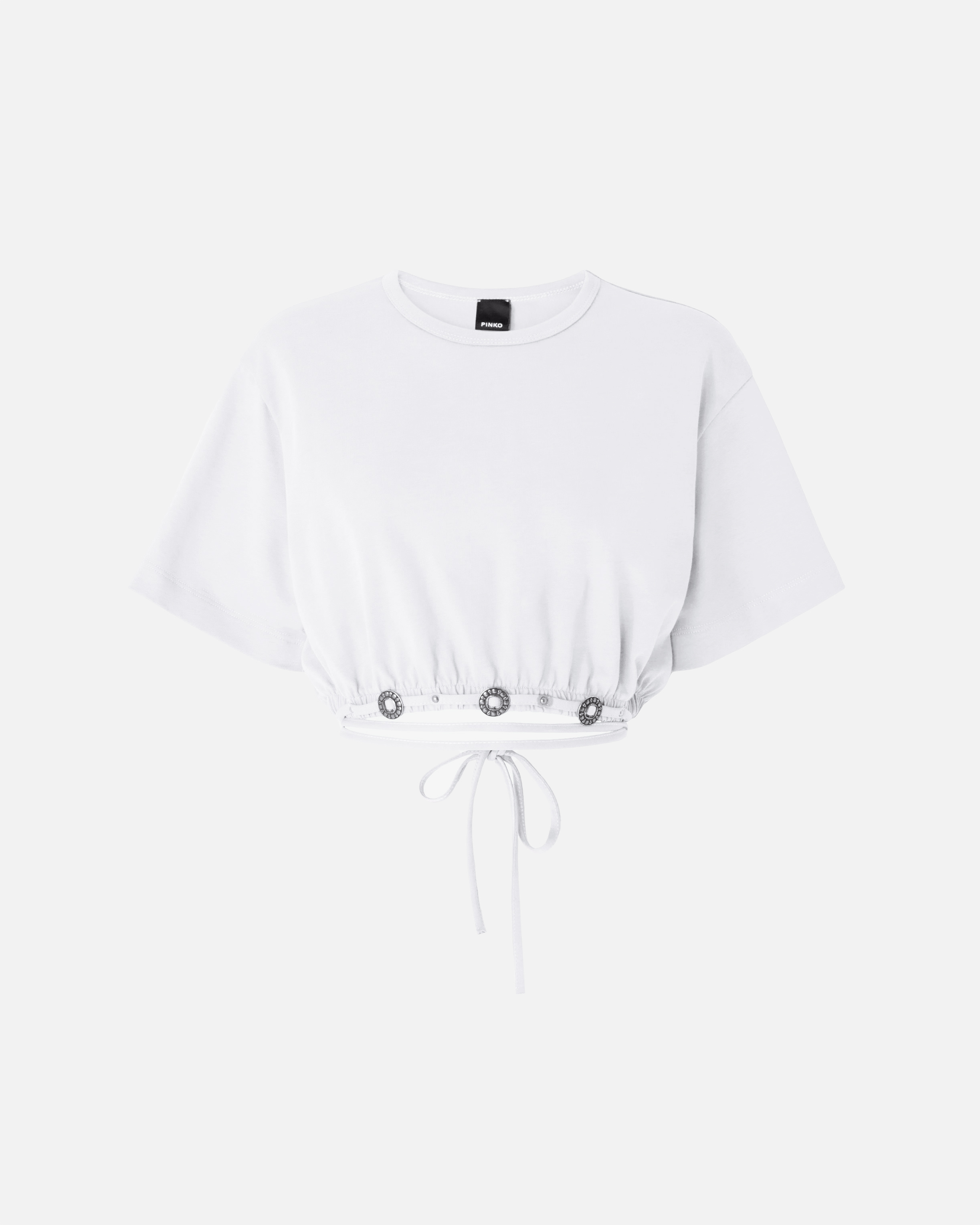 Cropped lace-up t-shirt with western details White