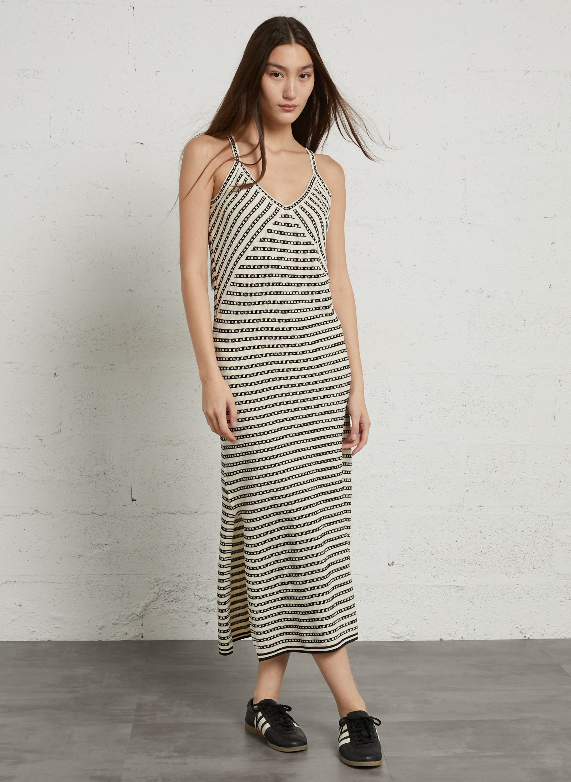 Striped long dress with round neck LE TEMPS DES CERISES Blue