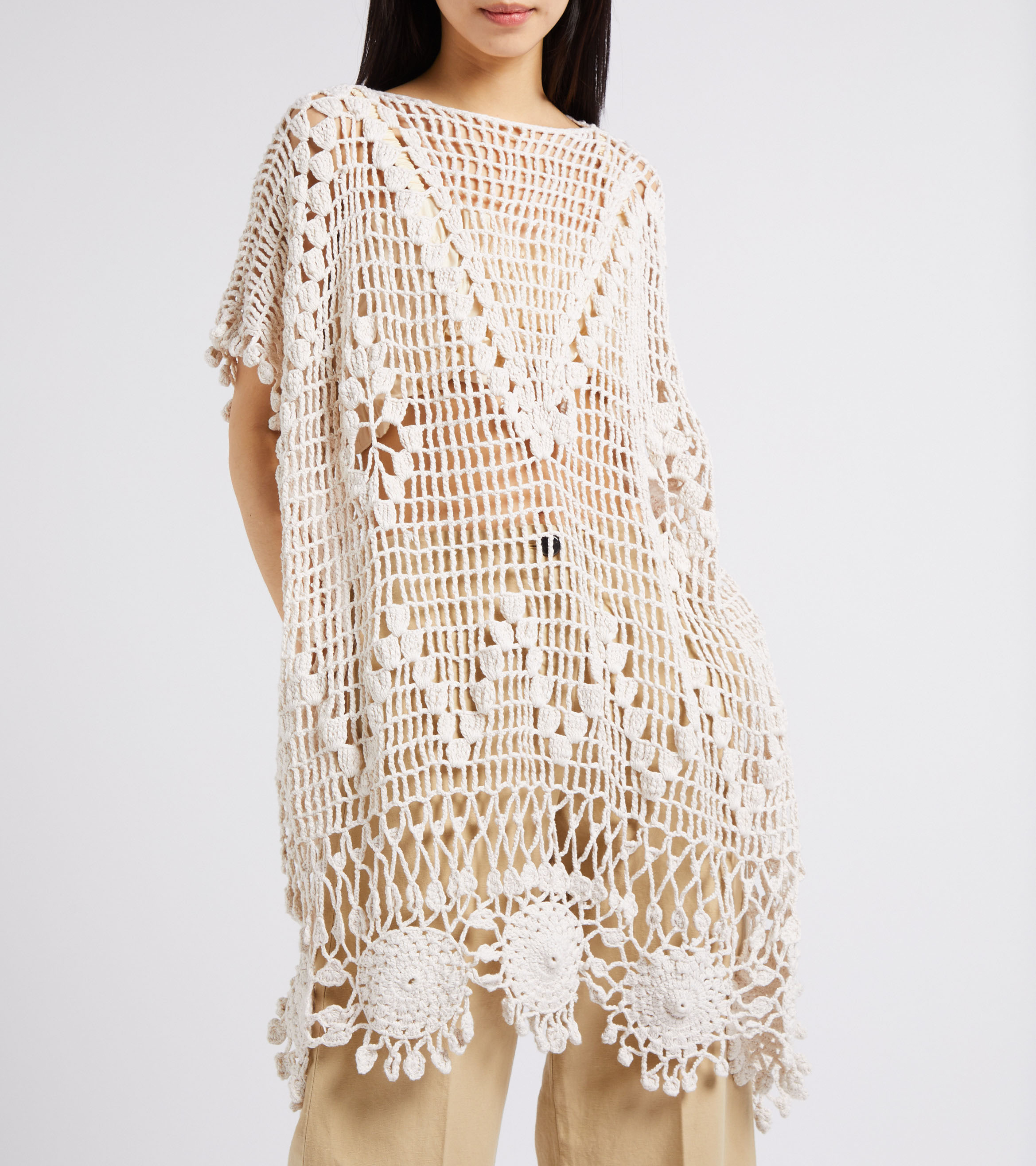 Robe courte maille ajourée en coton MES DEMOISELLES Beige