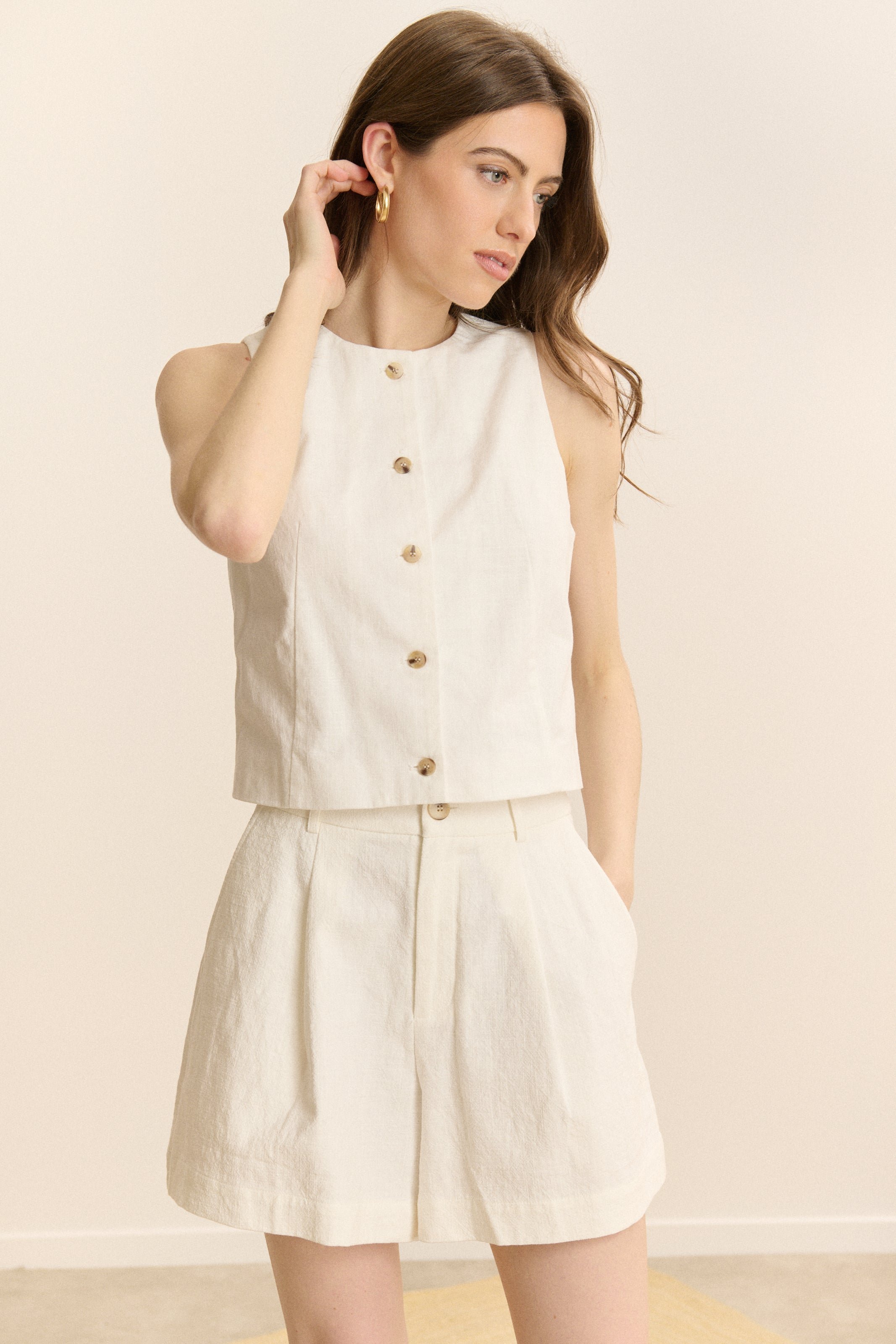 Sleeveless cropped cardigan GARANCE PARIS White