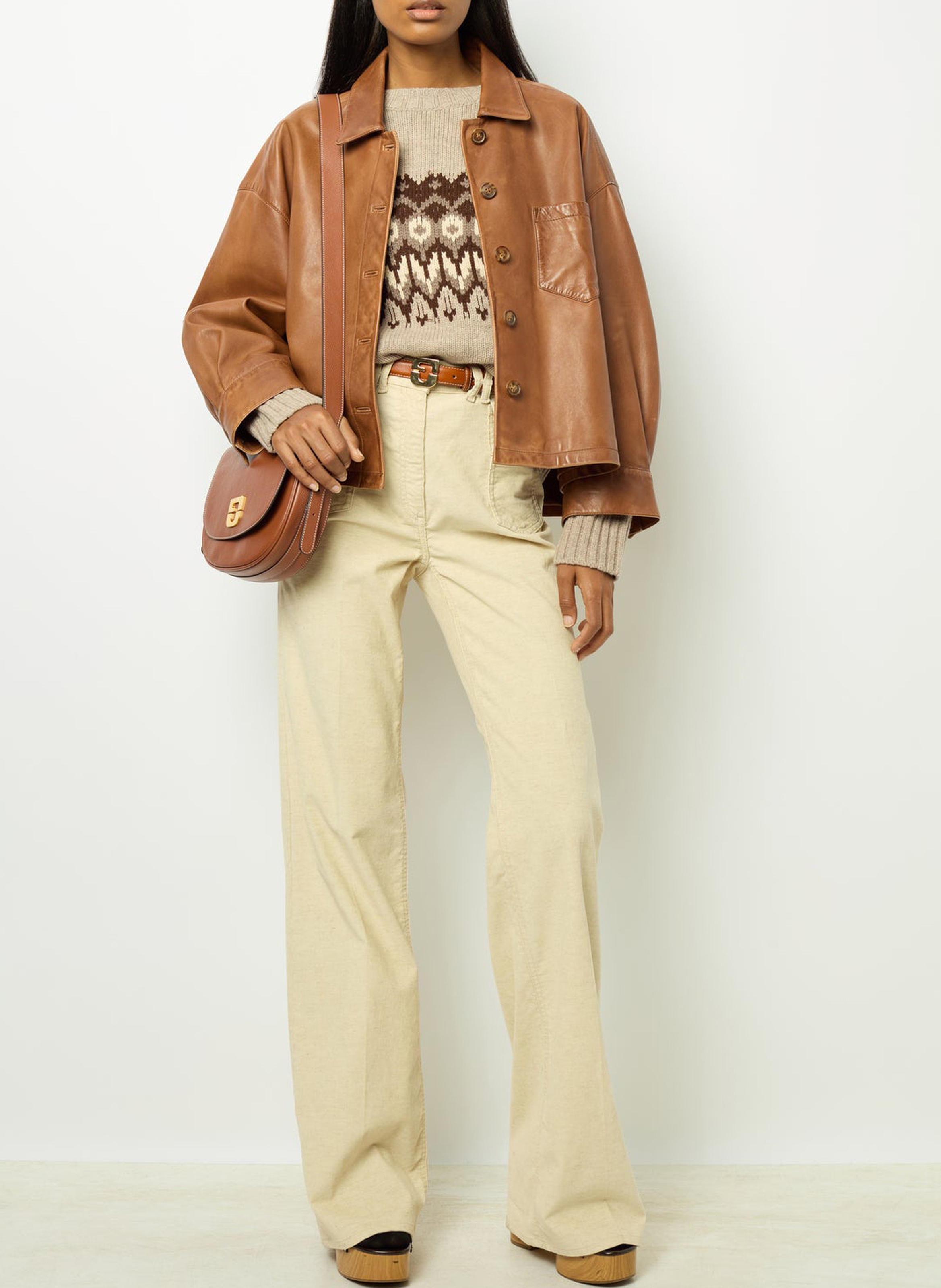 Leather jacket with classic collar GERARD DAREL Brown