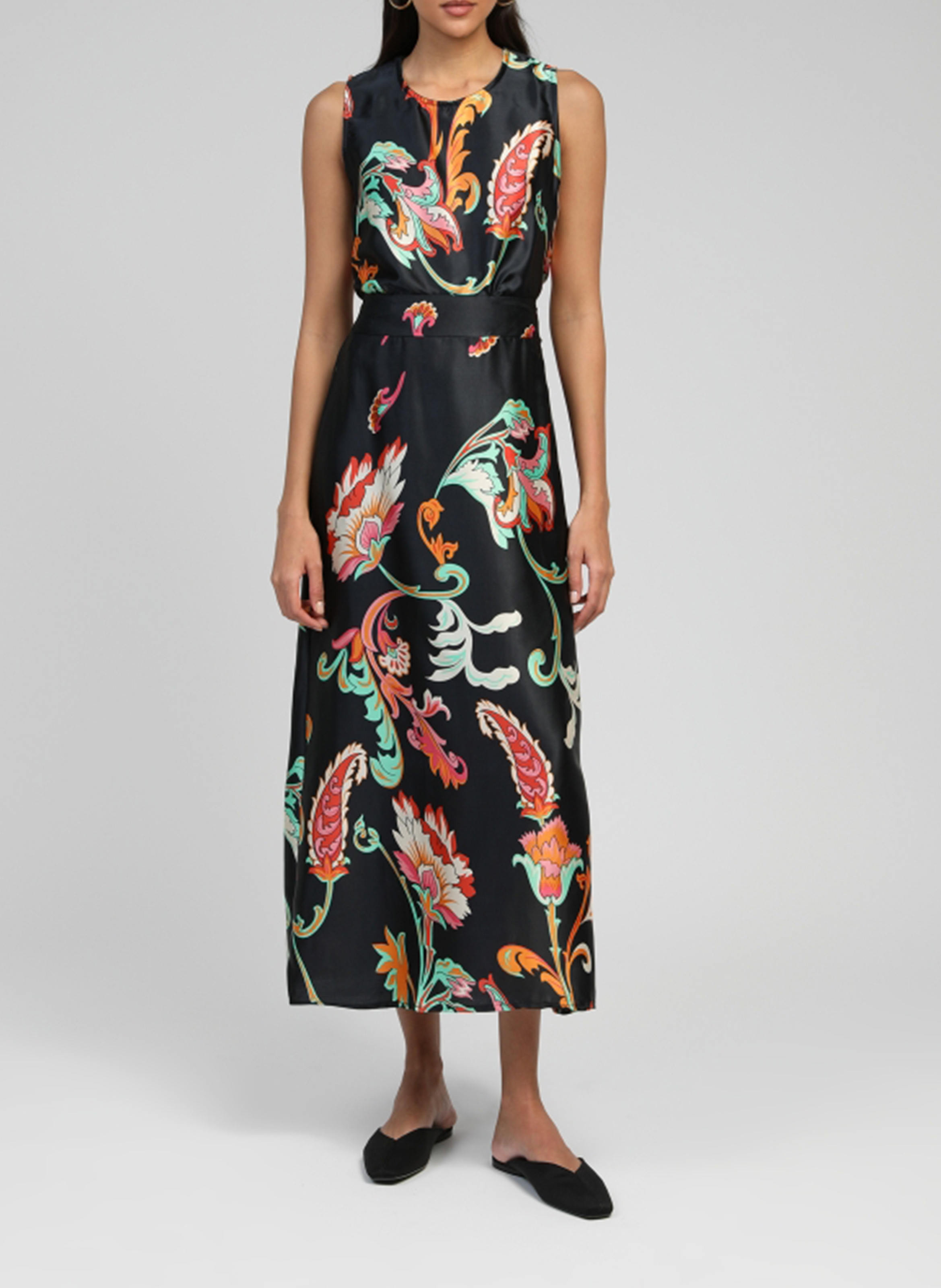 Rundhals-Top mit Blumenprint AN'GE Schwarz