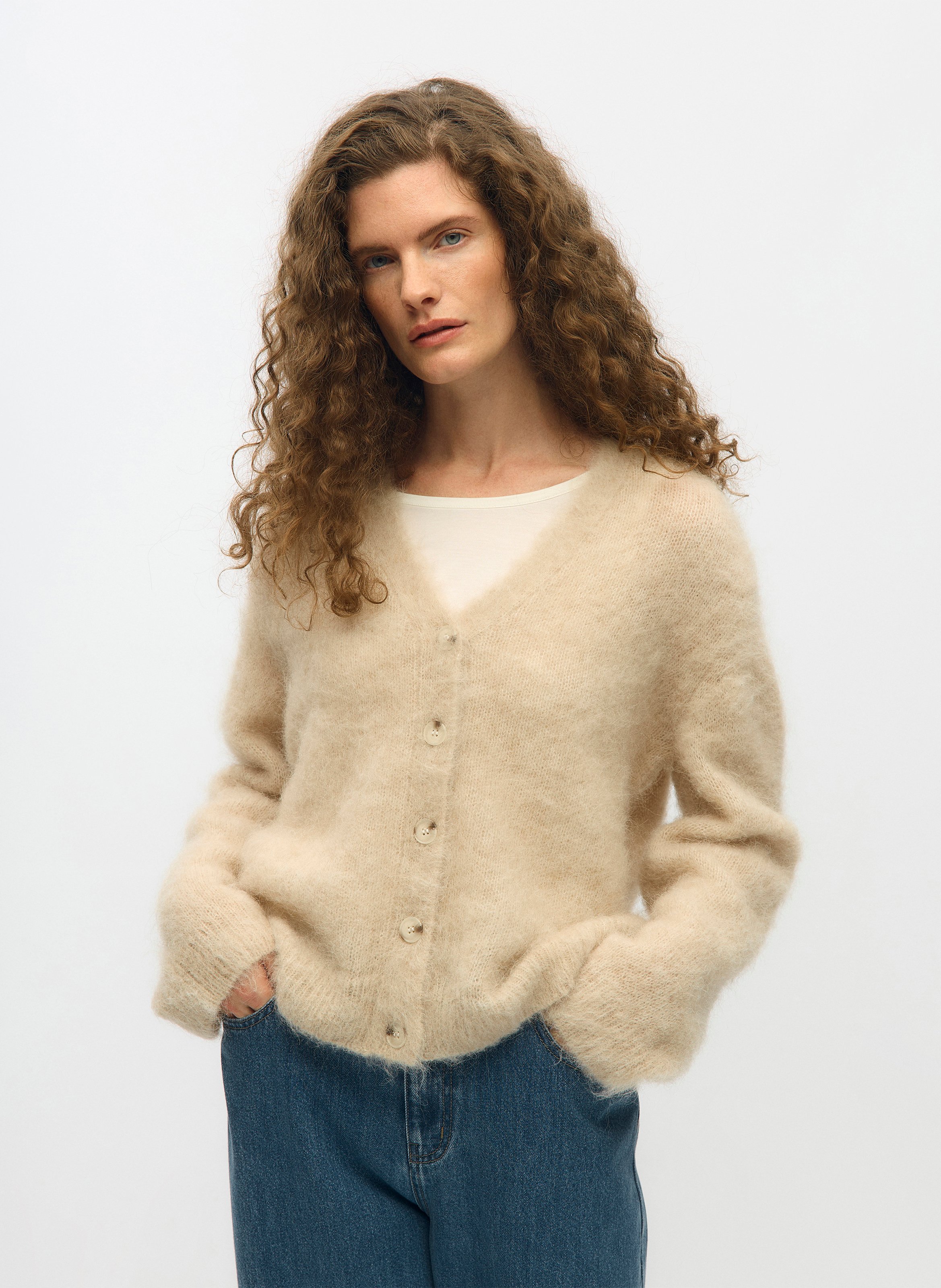 Gilet boutonné en alpaga et laine mélangés OBJECT Beige