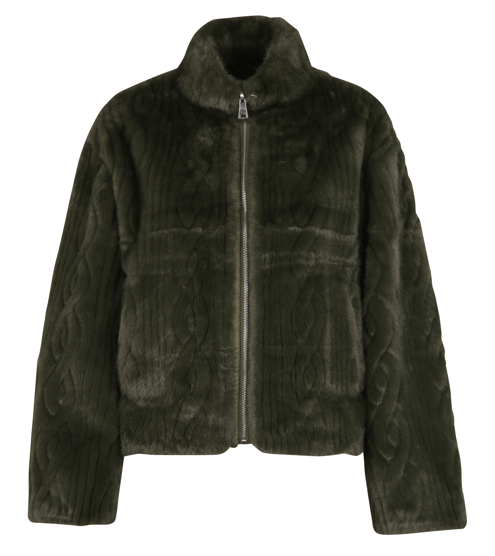 High-neck faux fur jacket LA FEE MARABOUTEE Green