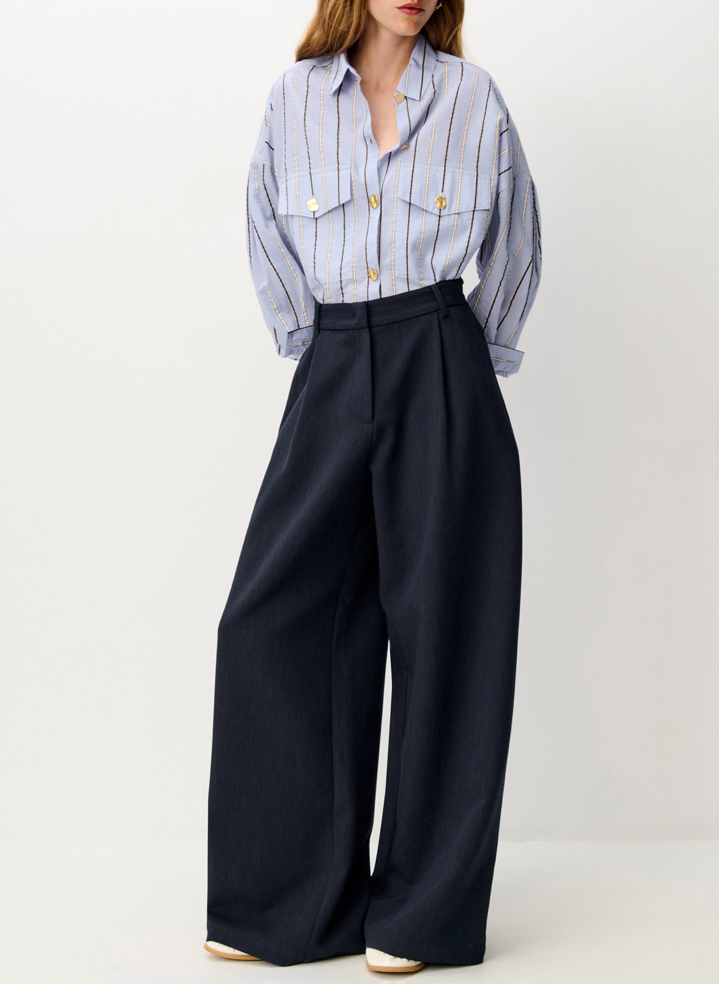 Chemise col classique manches contrastantes en coton SESSUN Blue