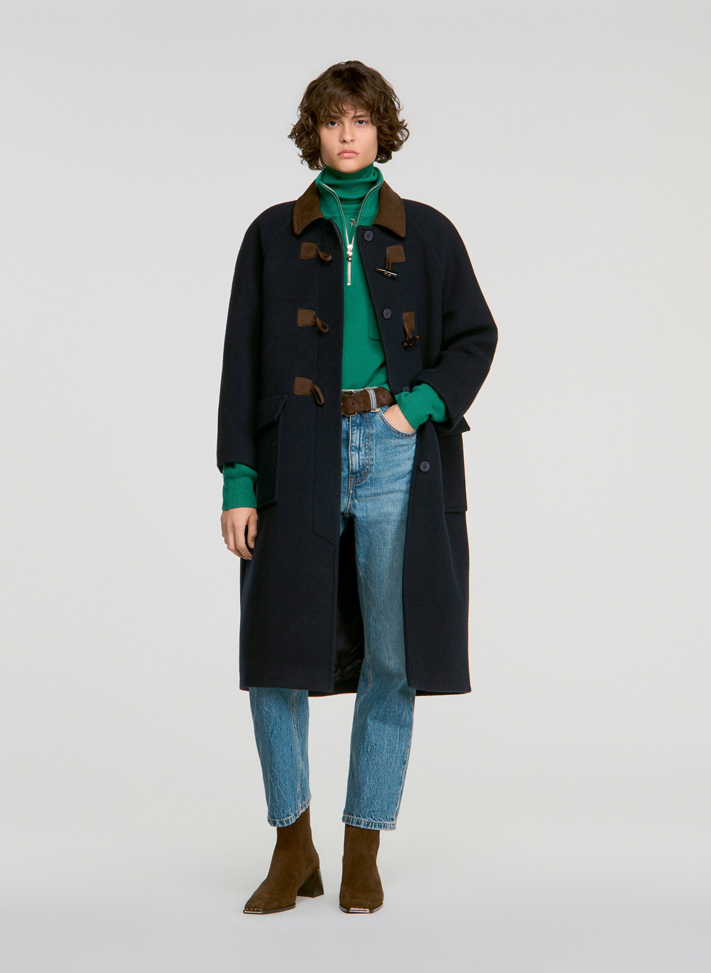 Lange duffelcoat van wolmix SANDRO Blauw