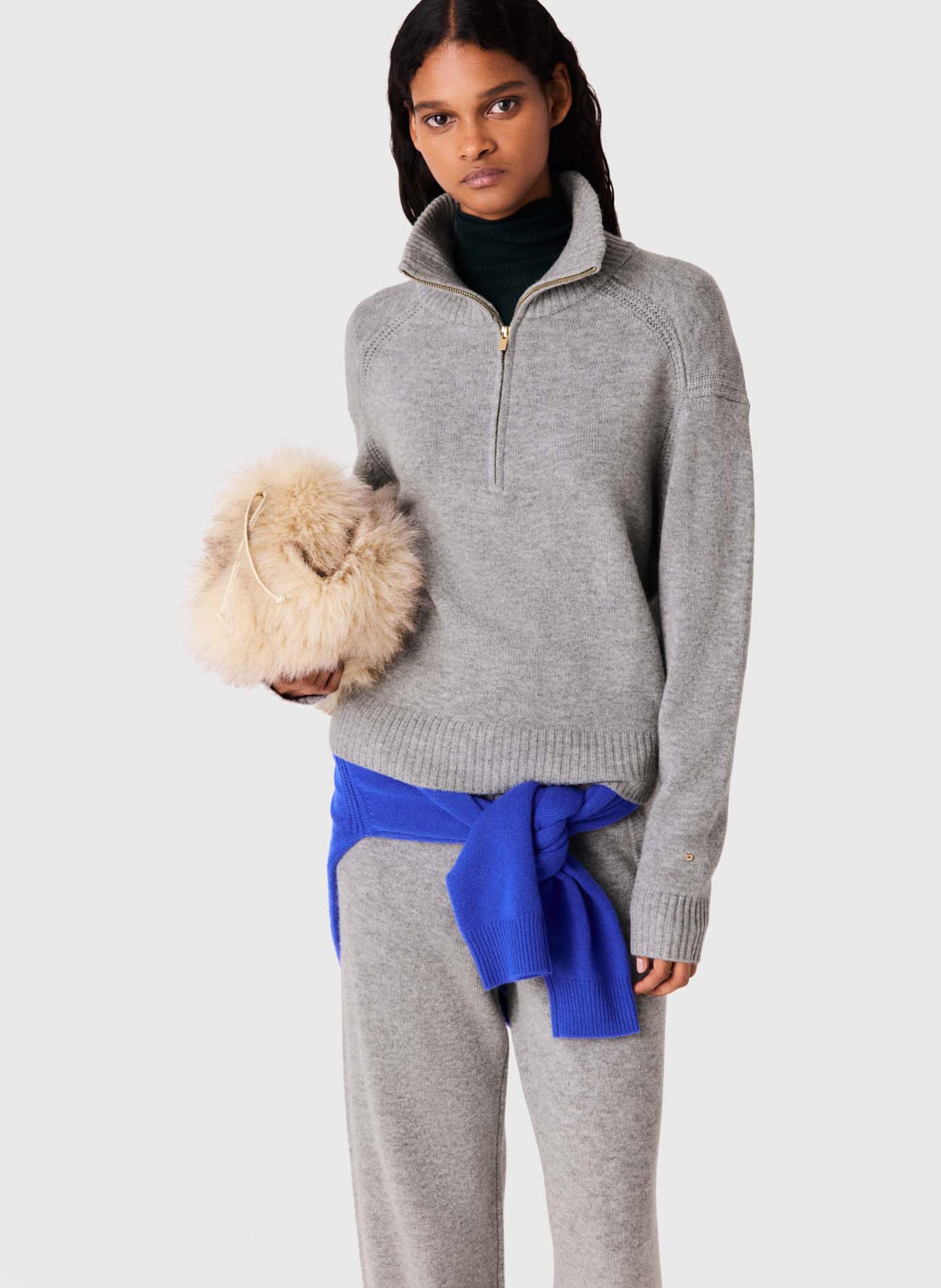 Straight-fit trucker-collar sweater in a wool blend MAJE Grey