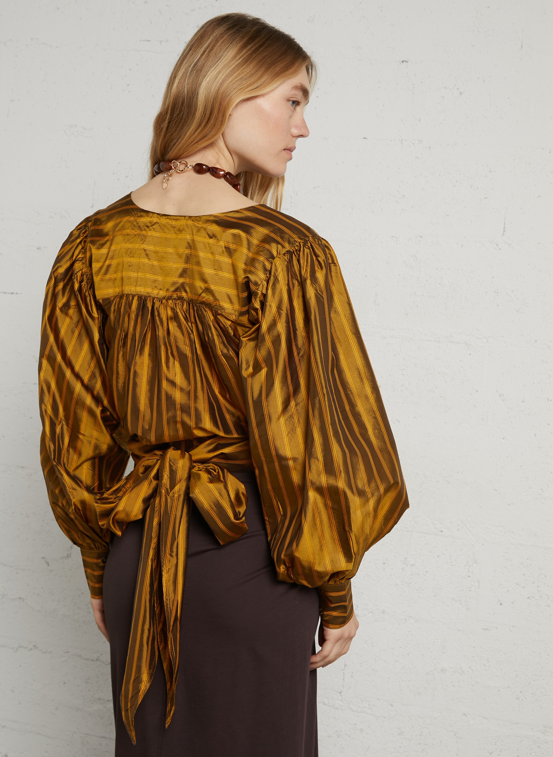 Gestreepte zijden blouse met strik MES DEMOISELLES Oranje