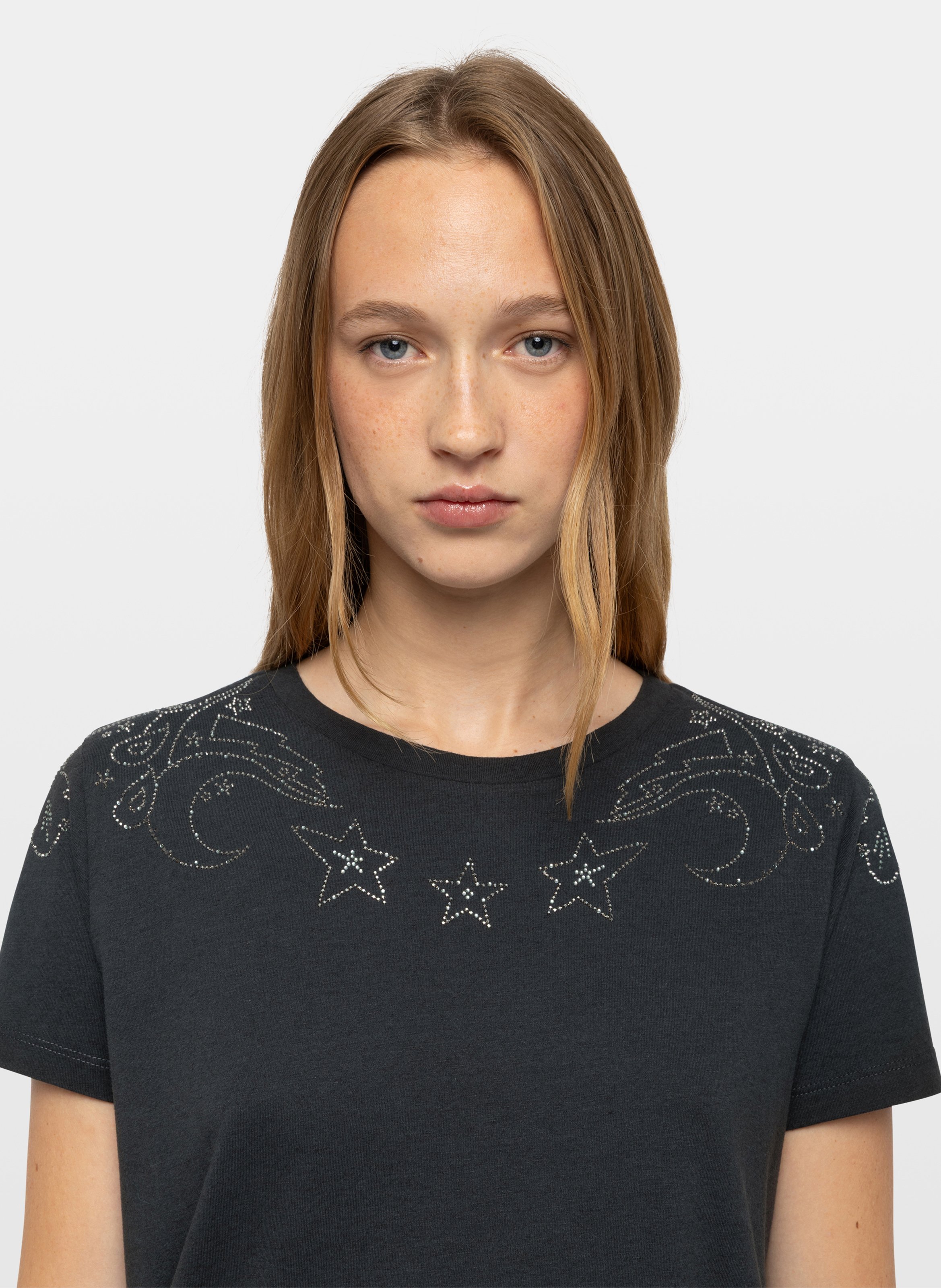 Tee-shirt droit à strass  ZADIG&VOLTAIRE Gris