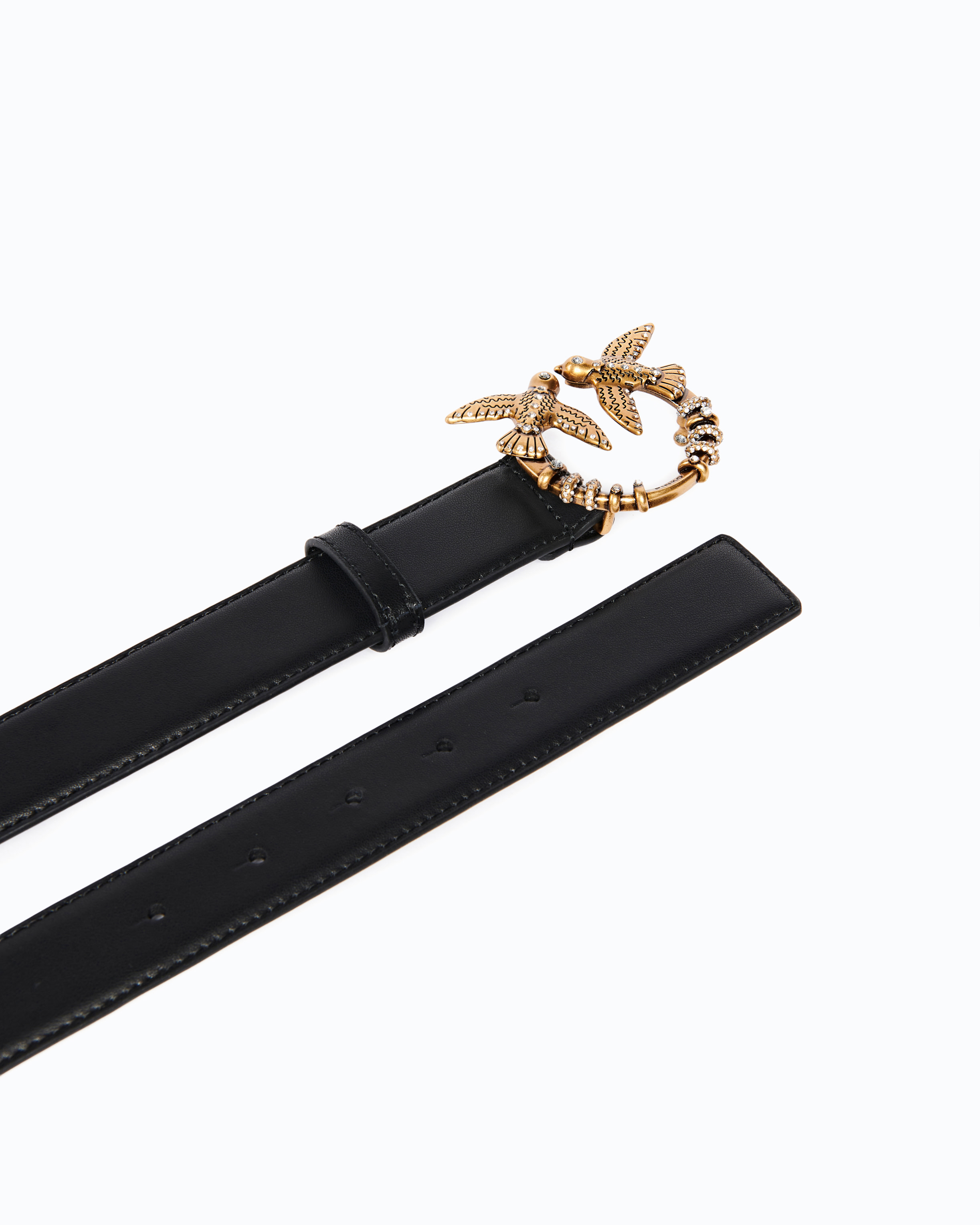 3 cm leather belt with Love Birds jewel buckle PINKO Black