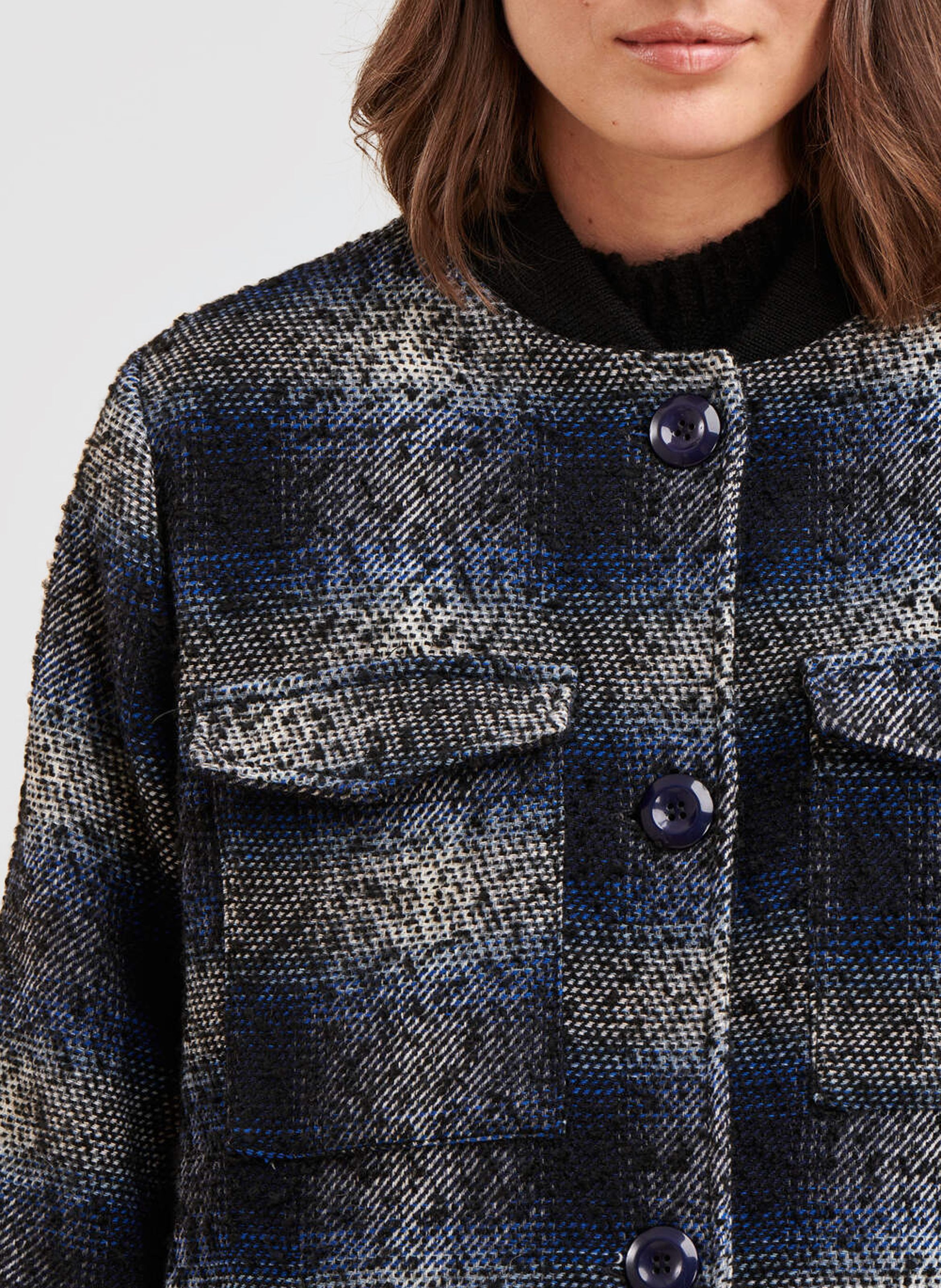 Manteau droit en tweed carreaux Bleu