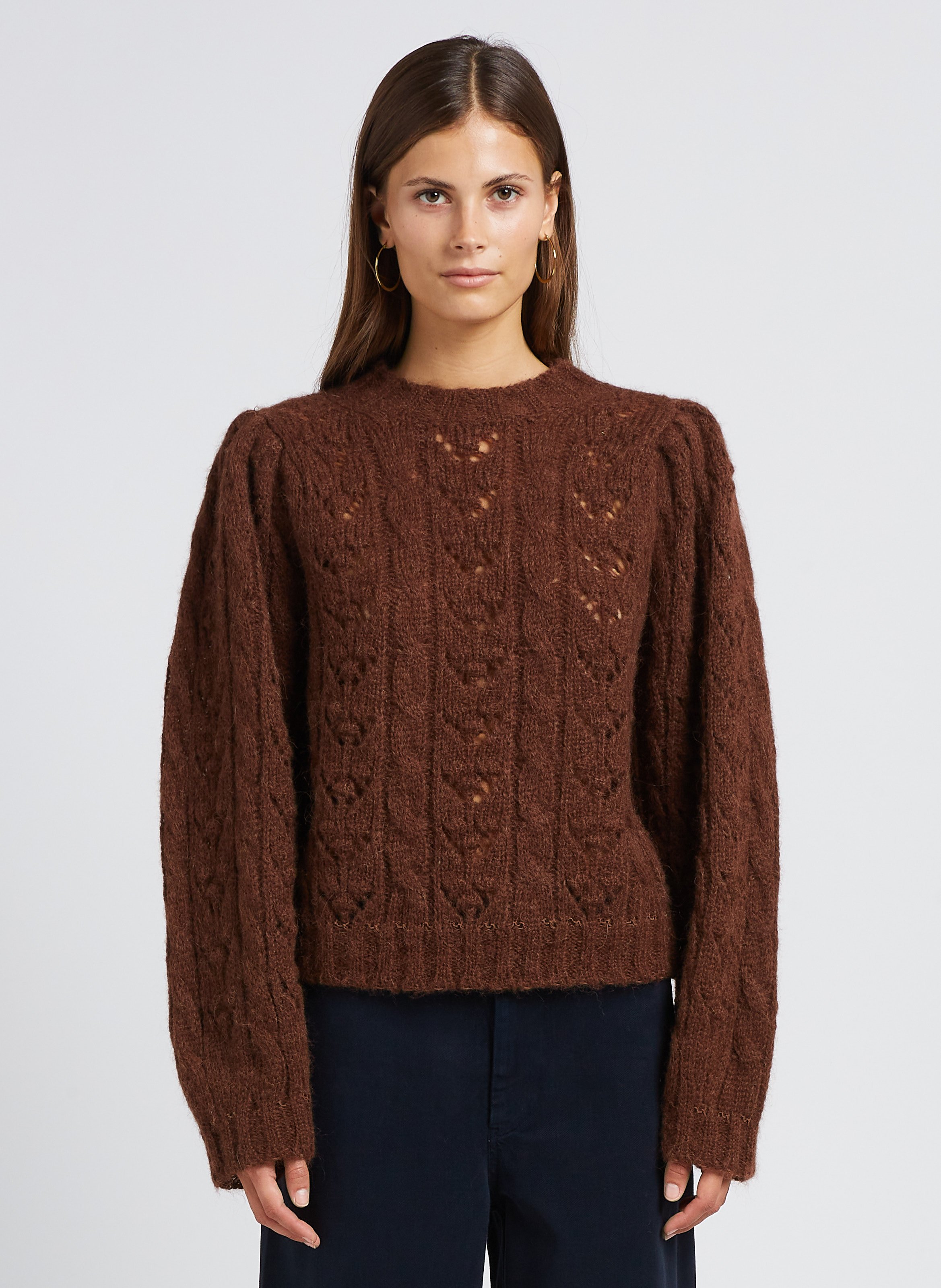 Regular-fit wool-blend sweater with round neckline BELLEPIECE Brown